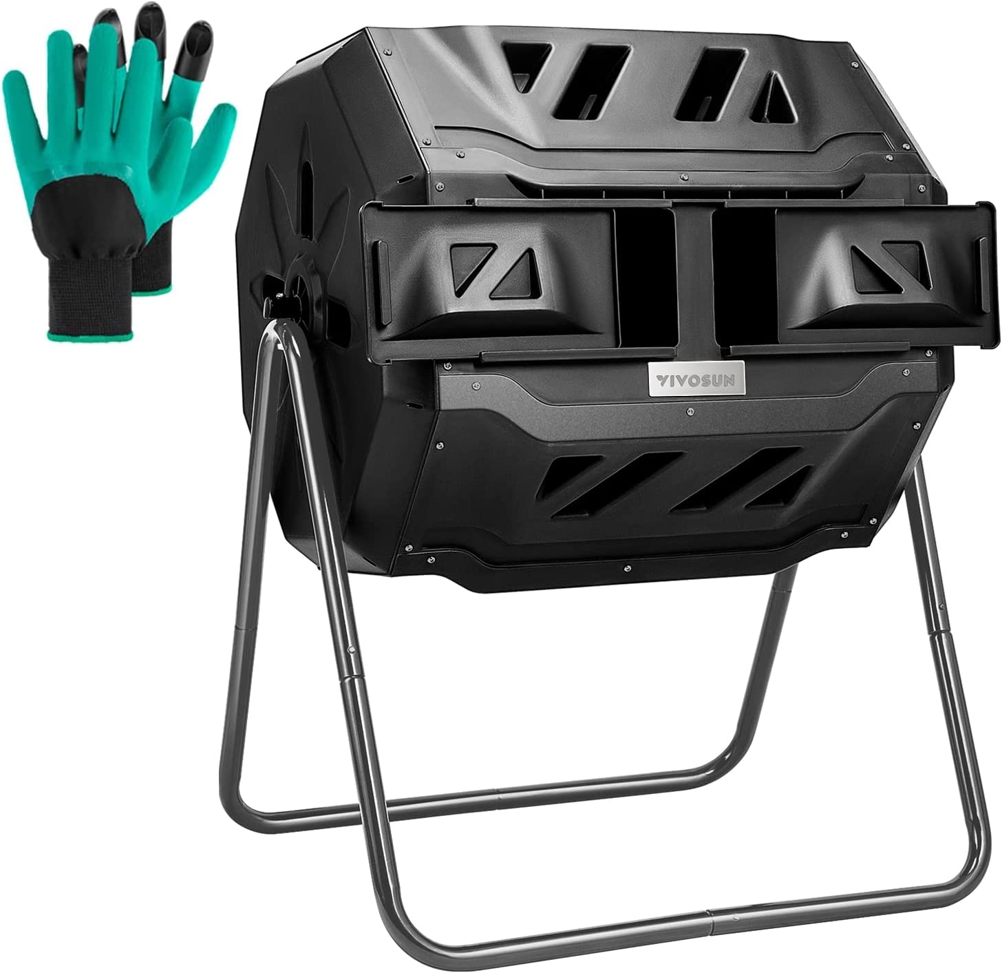 VIVOSUN Outdoor Tumbling Composter Dual Rotating Batch Compost Bin. 43 Gallon Black Door