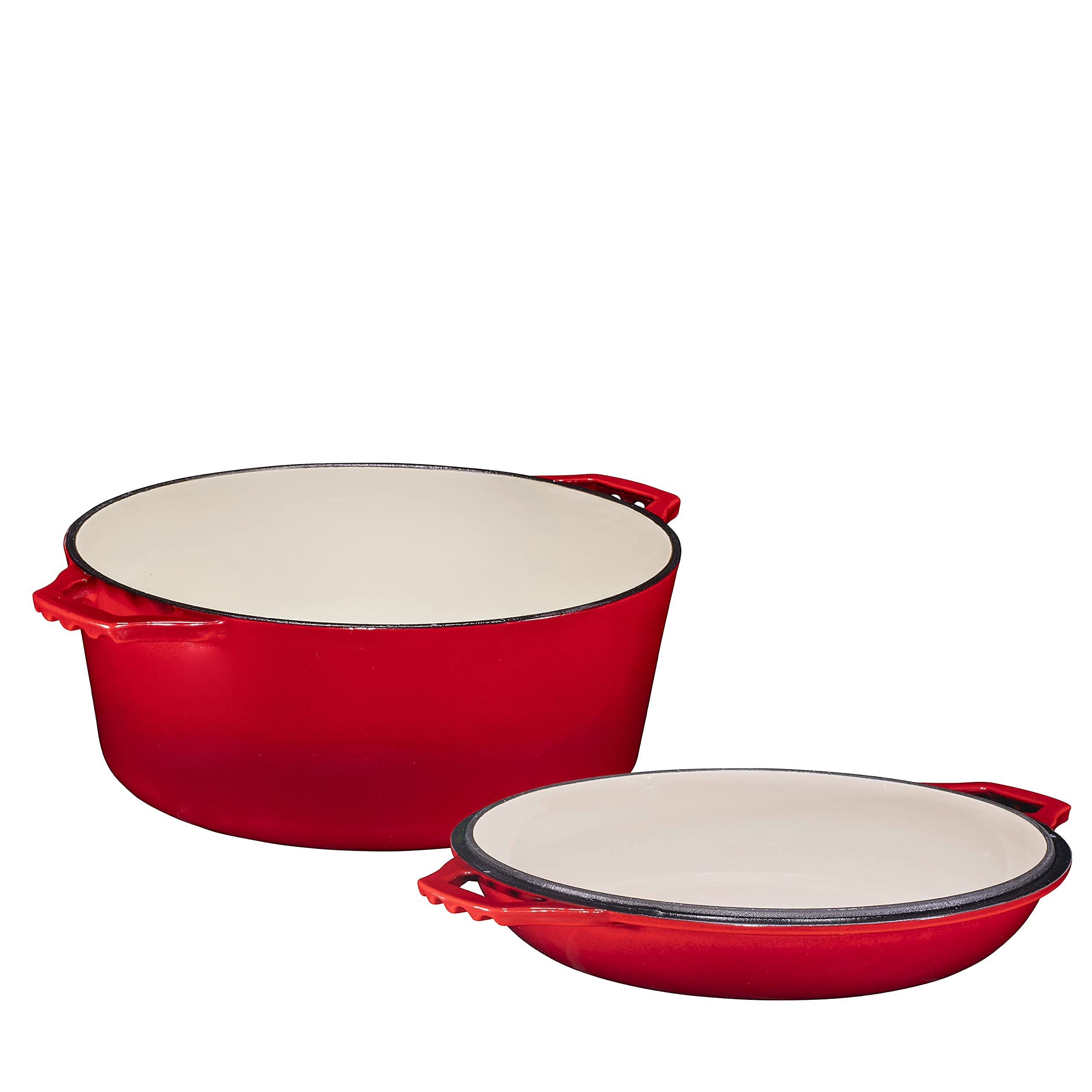 Bruntmor | Enameled 2 In 1 Double Dutch Oven And Domed Skillet Lid 7 Quart