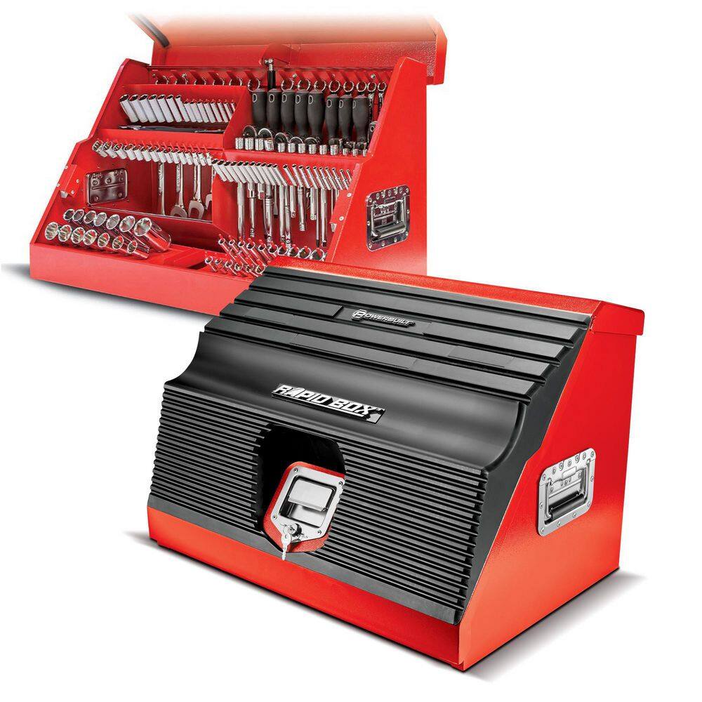 Powerbuilt 240311 26 in. Rapid Box Portable Slant Front Tool Box - Red