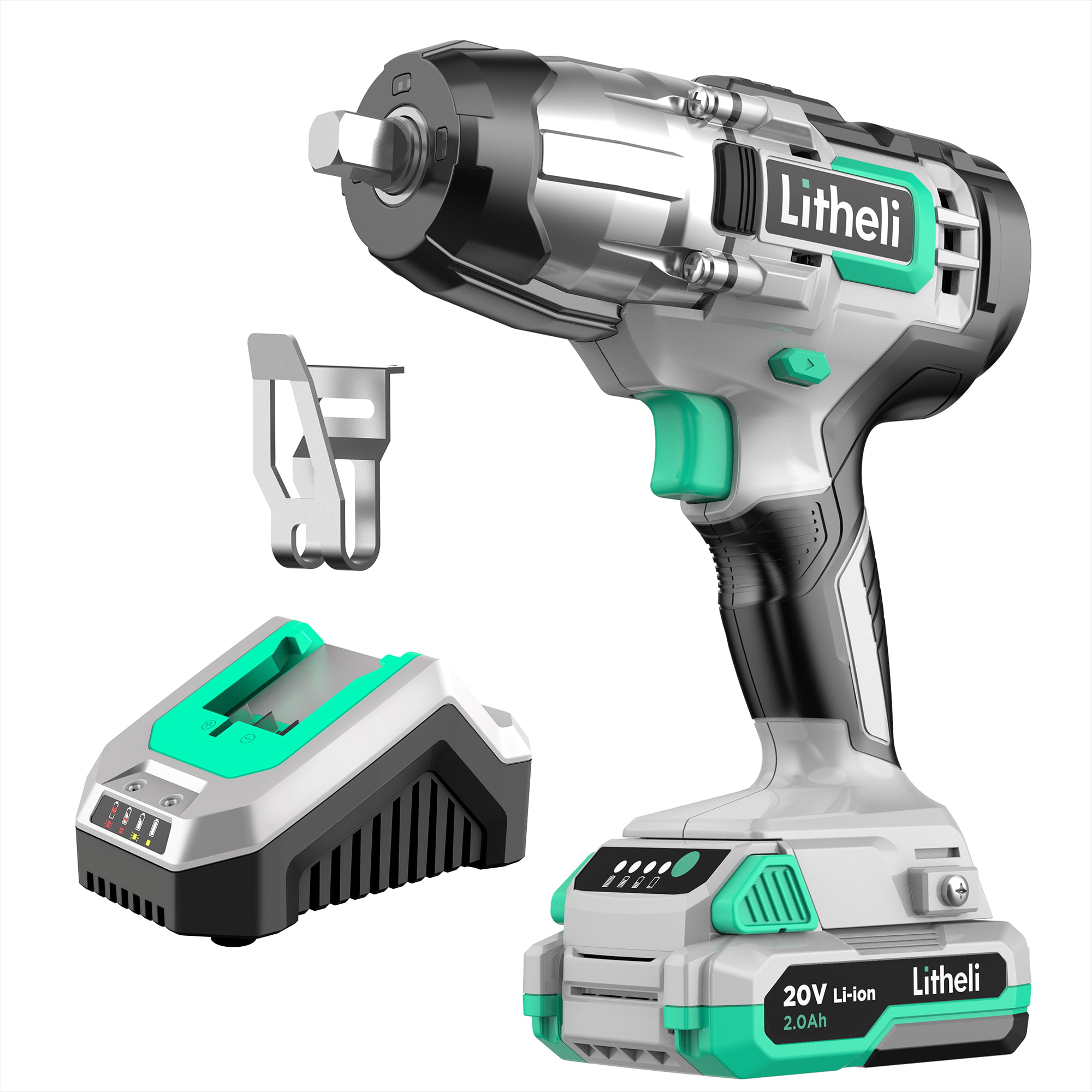 Litheli Cordless 20V Impact Wrench. 1/2 Inch High Torque Battery Impact Wrench with 2.0 Ah Battery & Charger