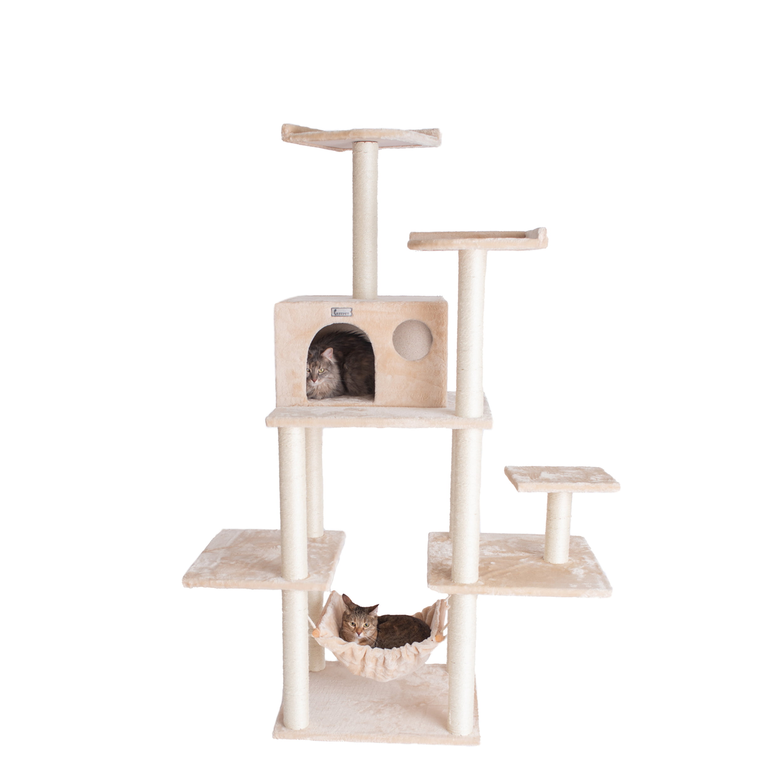 Armarkat 68-in real wood Cat Tree & Condo Scratching Post Tower. Beige
