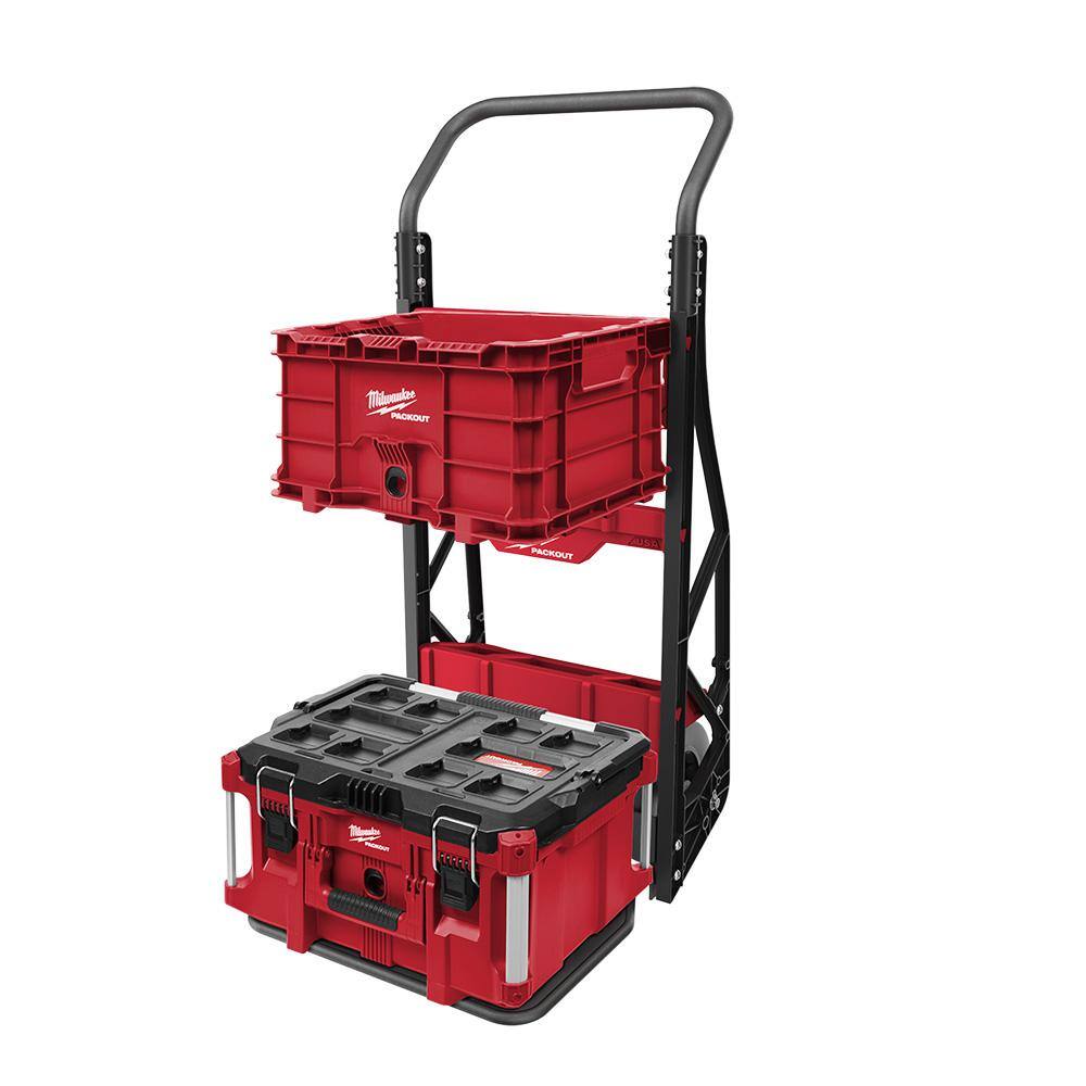 Milwaukee 48-22-8415-48-22-8425-48-22-8440 PACKOUT 20 in. 2-Wheel Utility Cart with Large Tool Box and Crate (3-Piece)