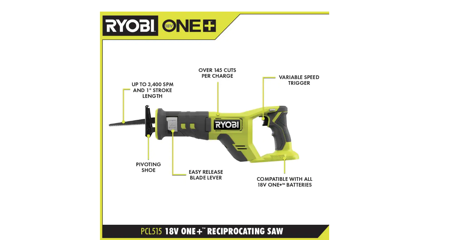 RYOBI Reciprocating Saw PCL515B ONE+ 18V Cordless (Tool Only)