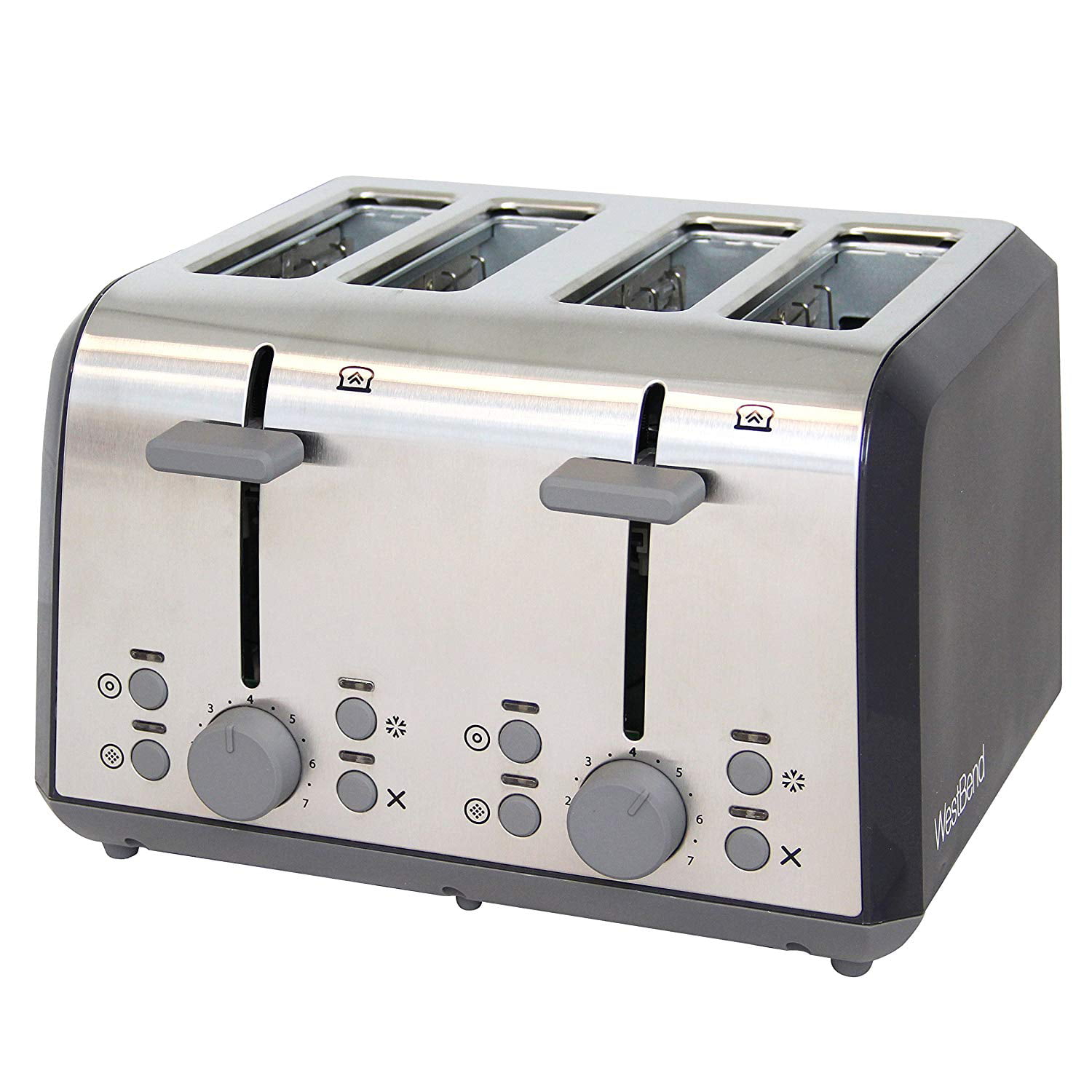 West Bend 78824 Extra Wide Slot Toaster with Bagel Settings Ultimate Toast Lift and Removable Crumb Tray. 4-Slice. Silver