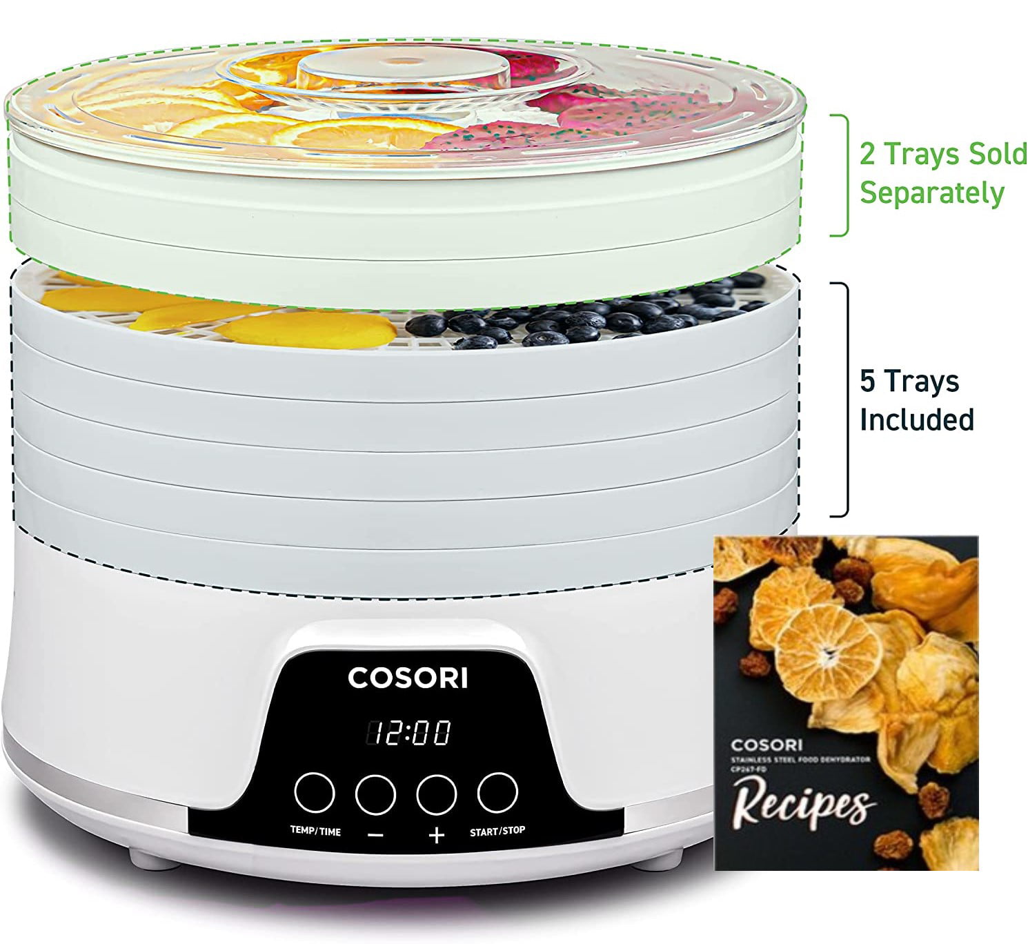 COSORI Food Dehydrator for Jerky .5 Stackable BPA-Free Trays .350W.Dryer with 48H Timer and 165°F Temperature Control