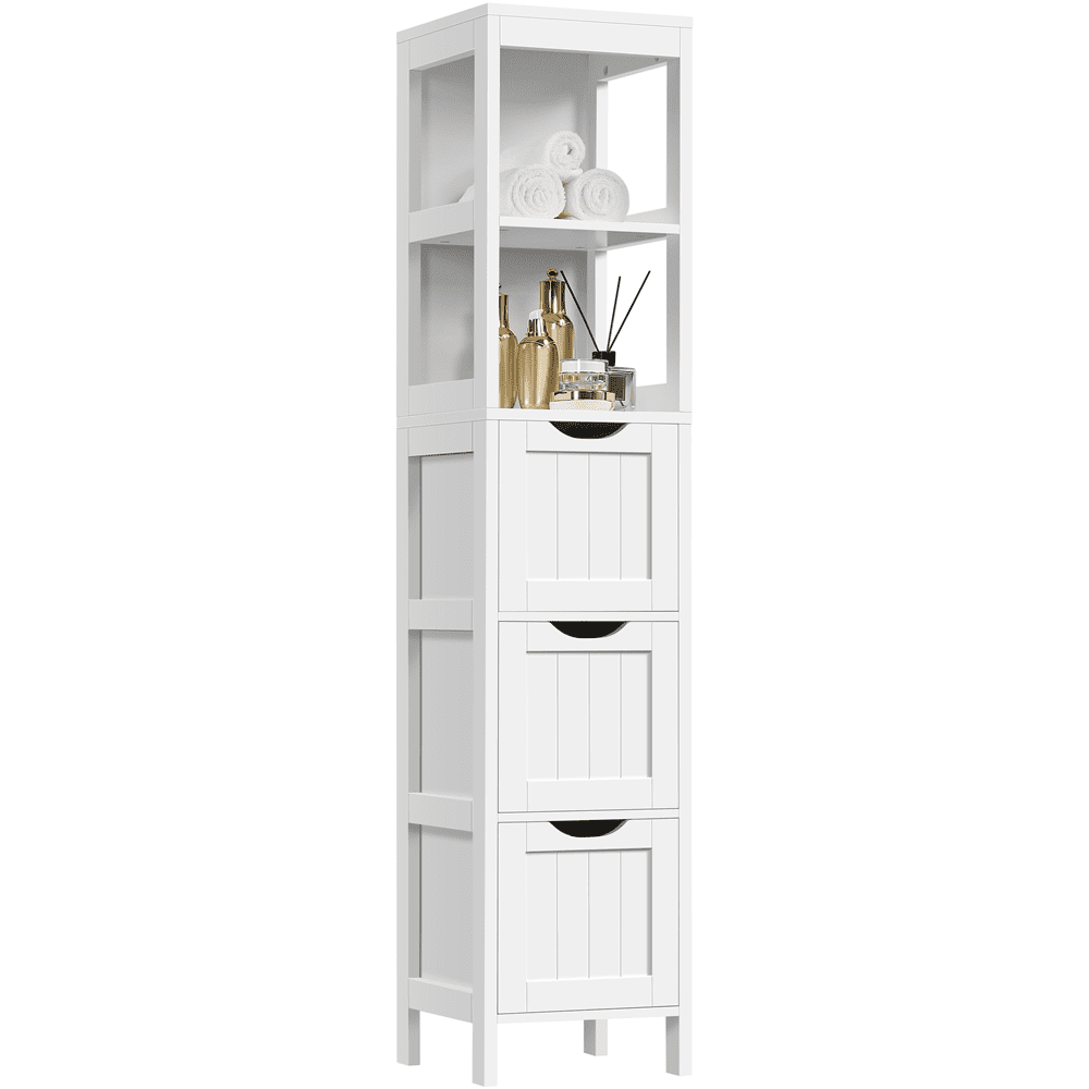 SMILE MART 5-tier Modern Bathroom Storage Cabinet with 3 Drawers and 2 Open Shelves. White