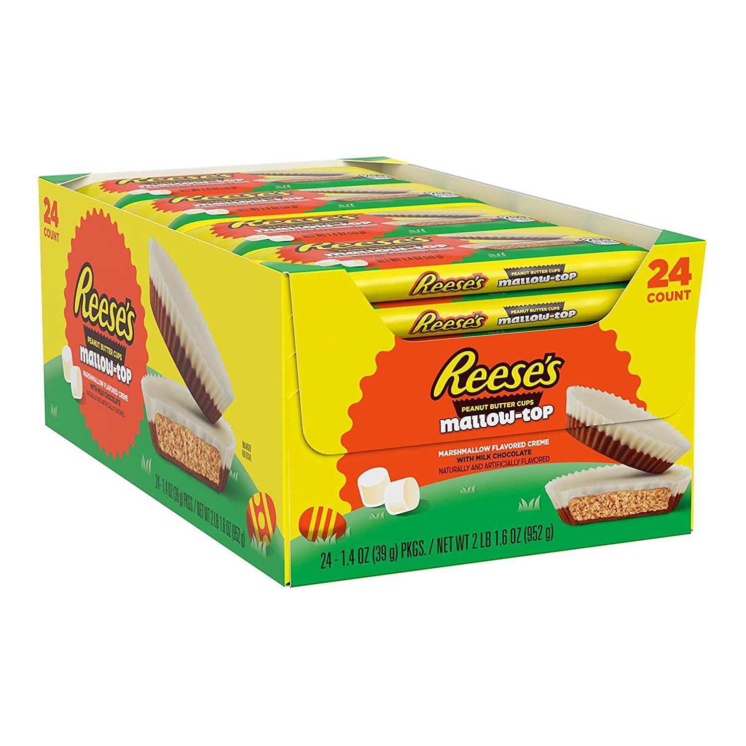 REESE-S Mallow-Top Marshmallow Creme Milk Chocolate Peanut Butter Cups Candy. (24 Count)