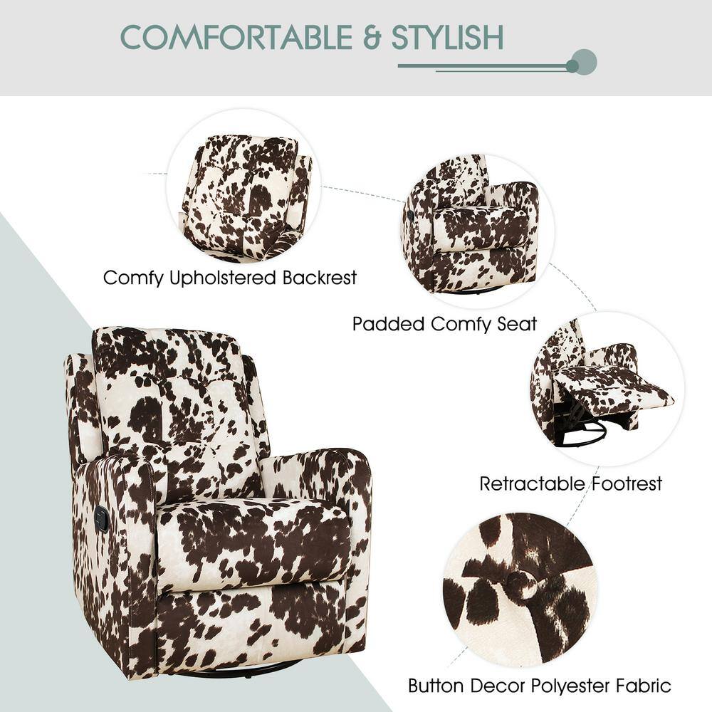 JAYDEN CREATION Bellamy Modern Brown Polyester Tufted Wingback Swivel Recliner with Metal Base