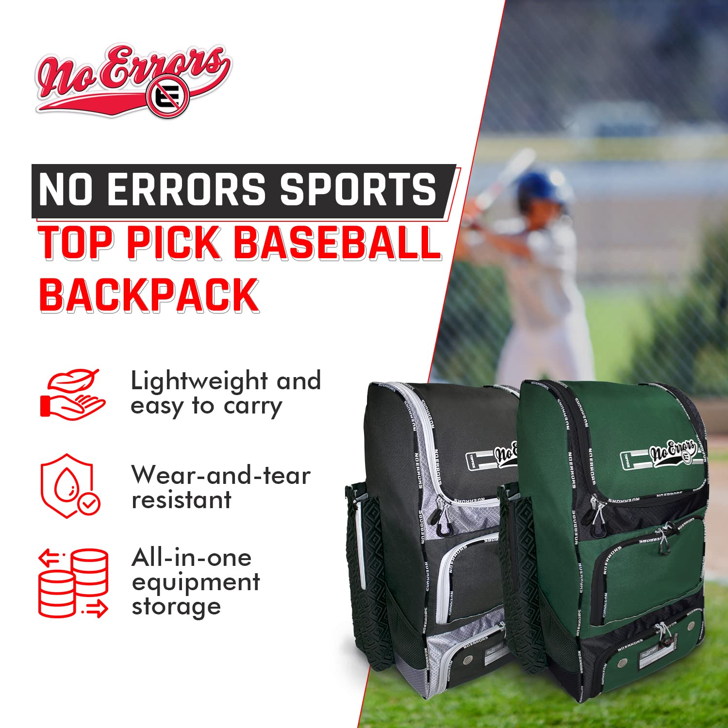 Top Pick Baseball Backpack for Kids - Heavy Duty Youth Baseball and Softball Bag with Fence Hooks - Dual Glove and Bat Compartments