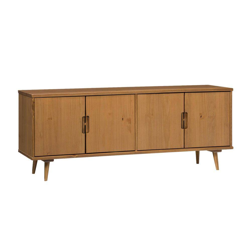 Welwick Designs  60 in. Caramel Solid Wood Mid-Century Modern TV Stand with 4-Doors Fits TVs up to 65 in.