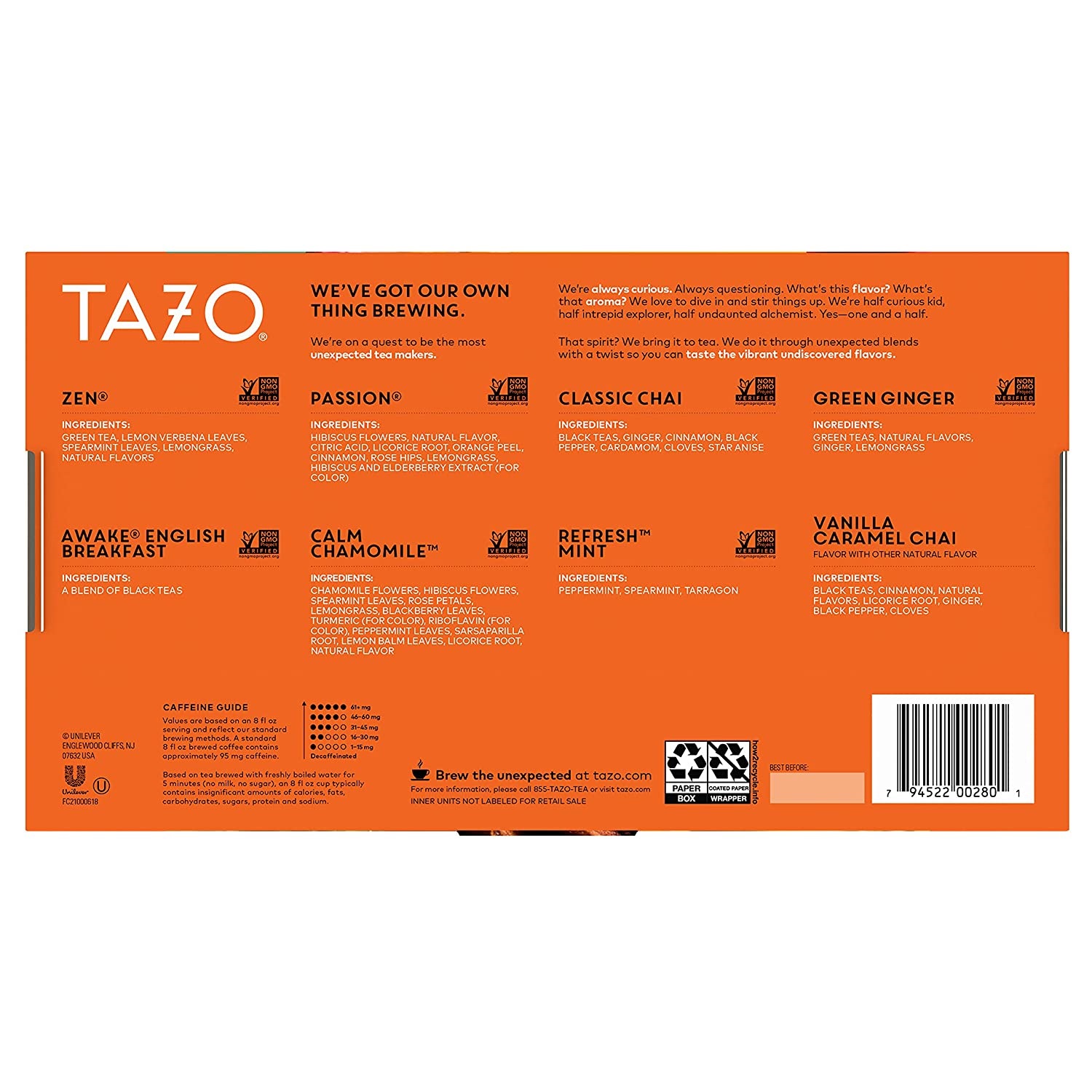 Tazo Variety Box For Bold. Refreshing or Spicy Teas Flavors. 3 oz. 40 Tea Bags