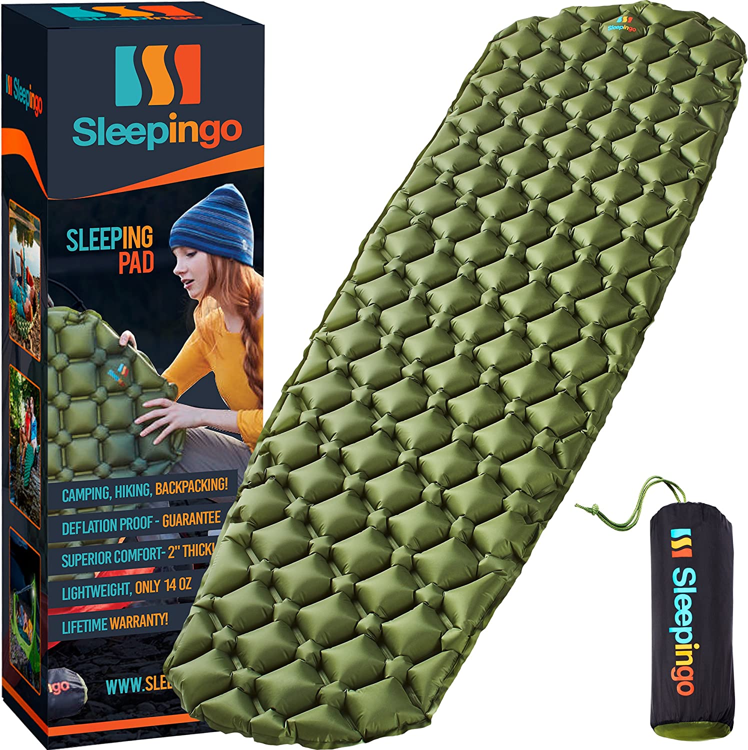 Sleepingo Sleeping Pad for Camping - Lightweight. Inflatable & Compact Camping Air Mattress