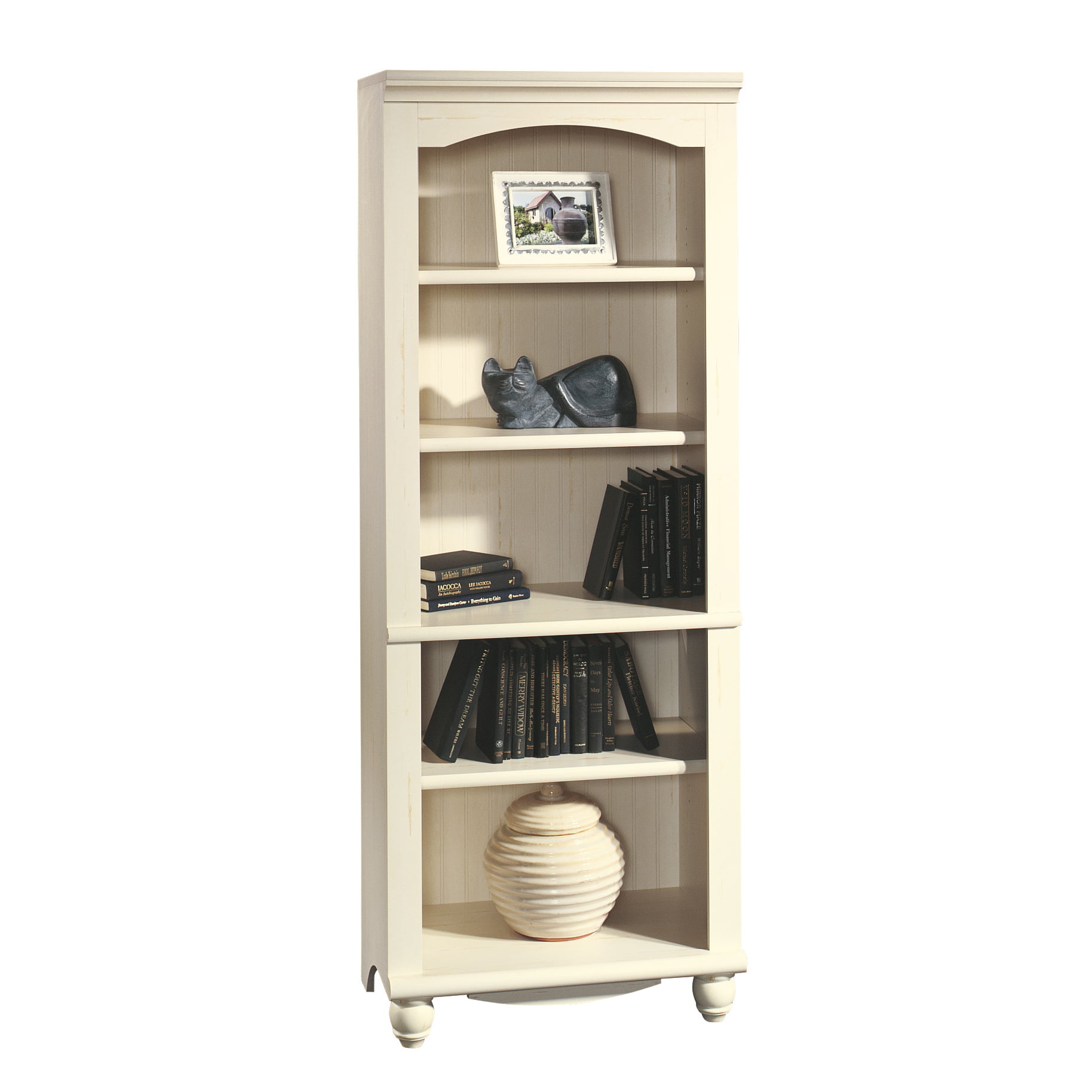 Sauder Harbor View 72″ Library Bookcase. Antiqued White Finish