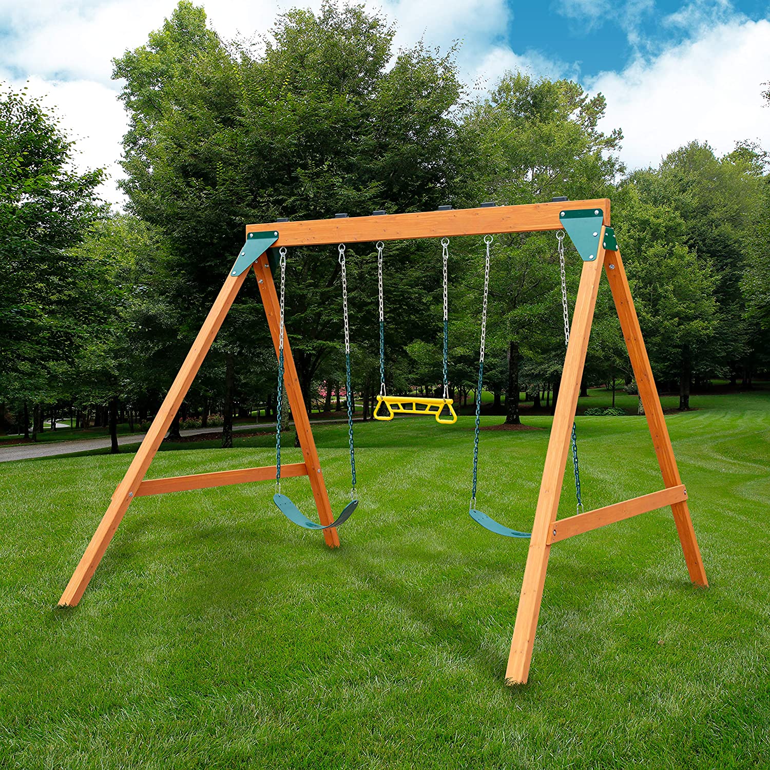 Swing-N-Slide PB 8360 Ranger Wooden Swing Set with Swings. Brown