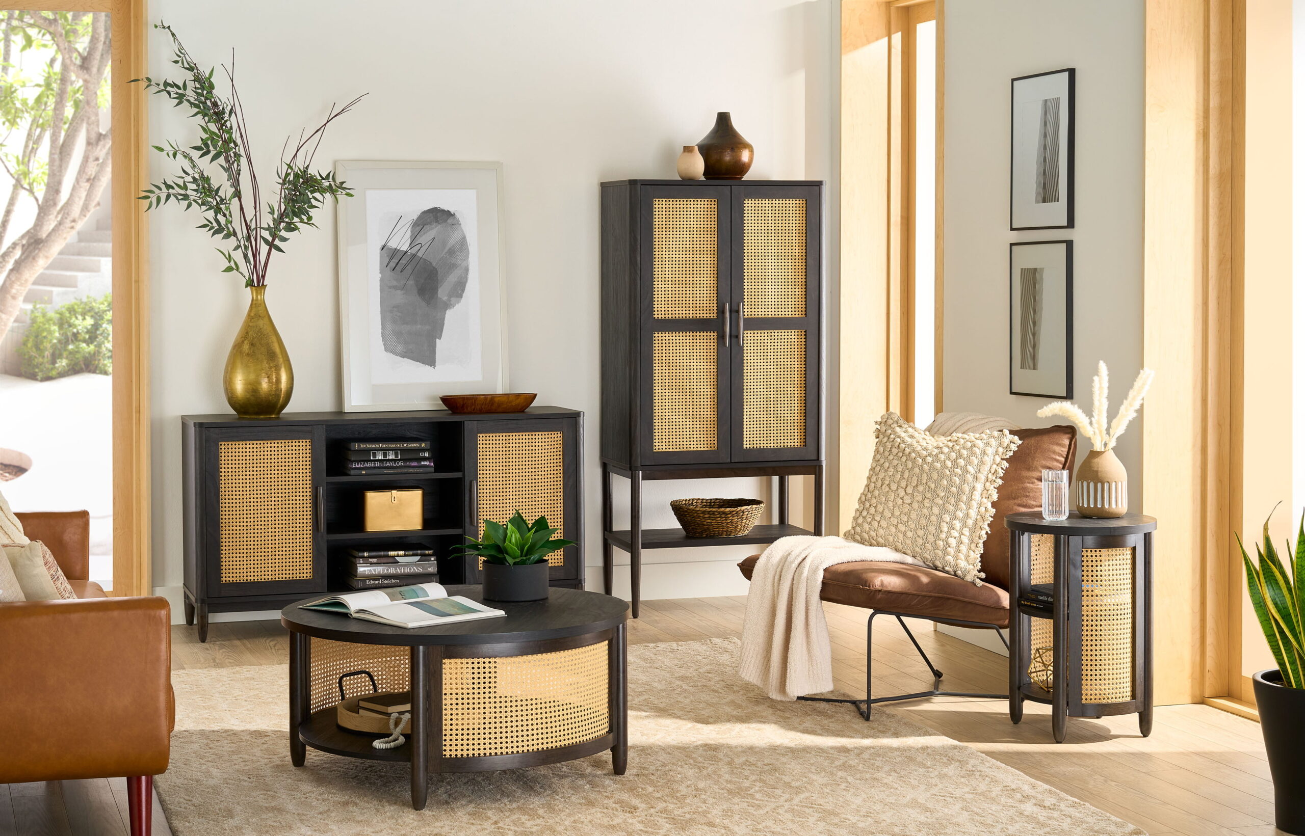 Better Homes & Gardens Springwood Caning Side Table. Charcoal Finish