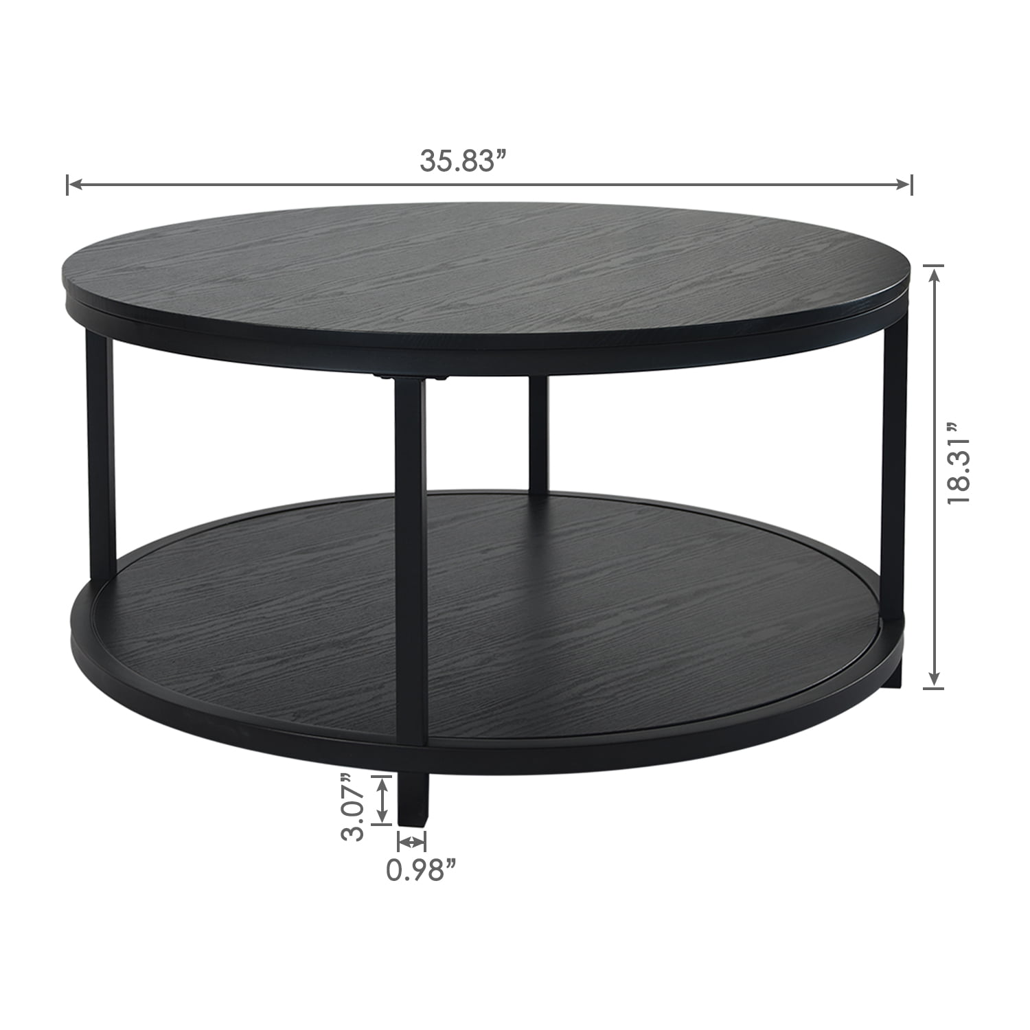 S.Fyronti Morden Round Coffee Tables for Living Room. Wooden Top and Metal Shelf.Grey Brown/Brown/Black