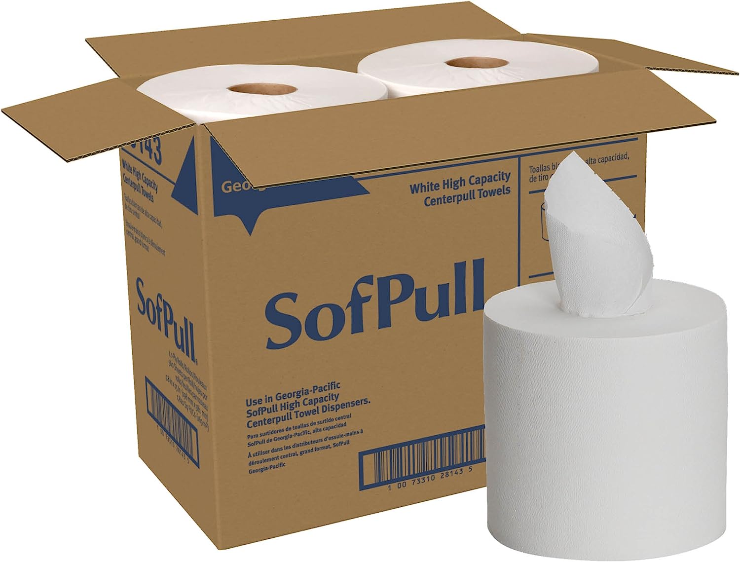 SofPull Centerpull High Capacity Paper Towels by GP PRO (Georgia-Pacific). White. 28143. 567 Sheets Per Roll. 4 Rolls Per Case