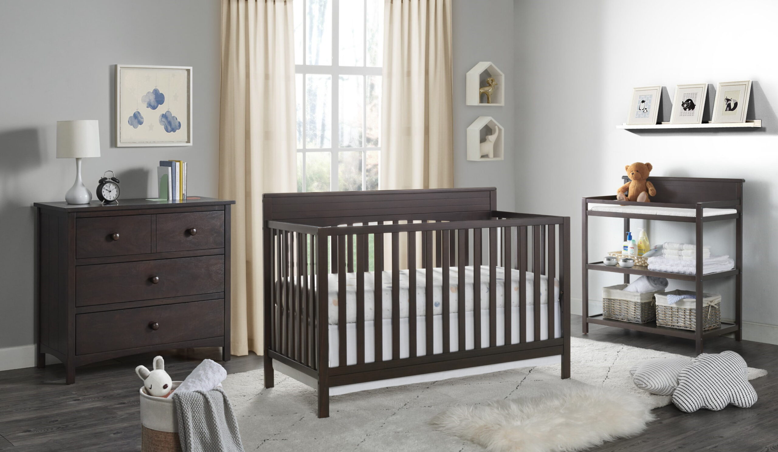 Oxford Baby Harper 4-in-1 Convertible Crib. Espresso Brown. GREENGUARD Gold Certified. Wooden Crib