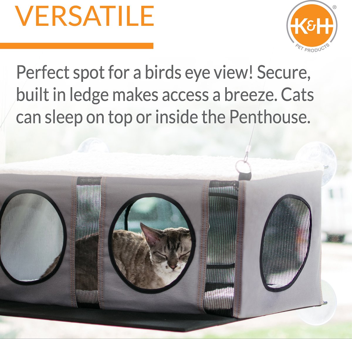 K&H Pet Products EZ Mount Penthouse Cat Window Perch. Grey & Black