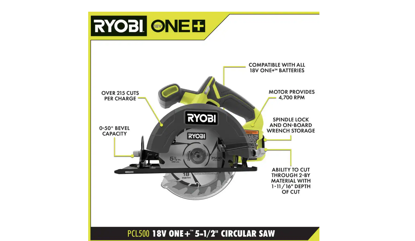 RYOBI PCL500B ONE+ 18V Cordless 5 1/2 in. Circular Saw (Tool Only)