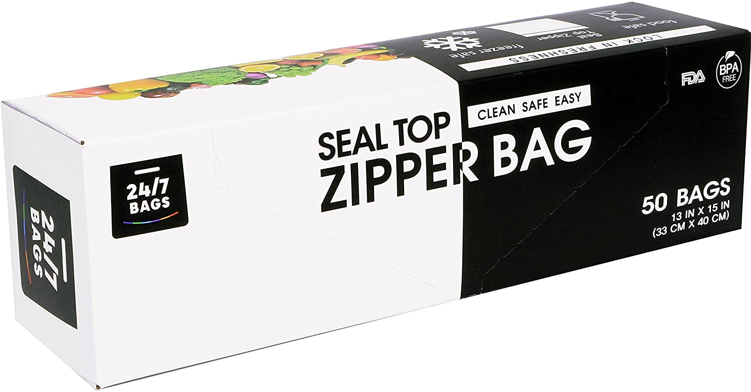 24/7 Bags | Double Zipper Seal Storage Bags. 2 Gallon. 50 Count
