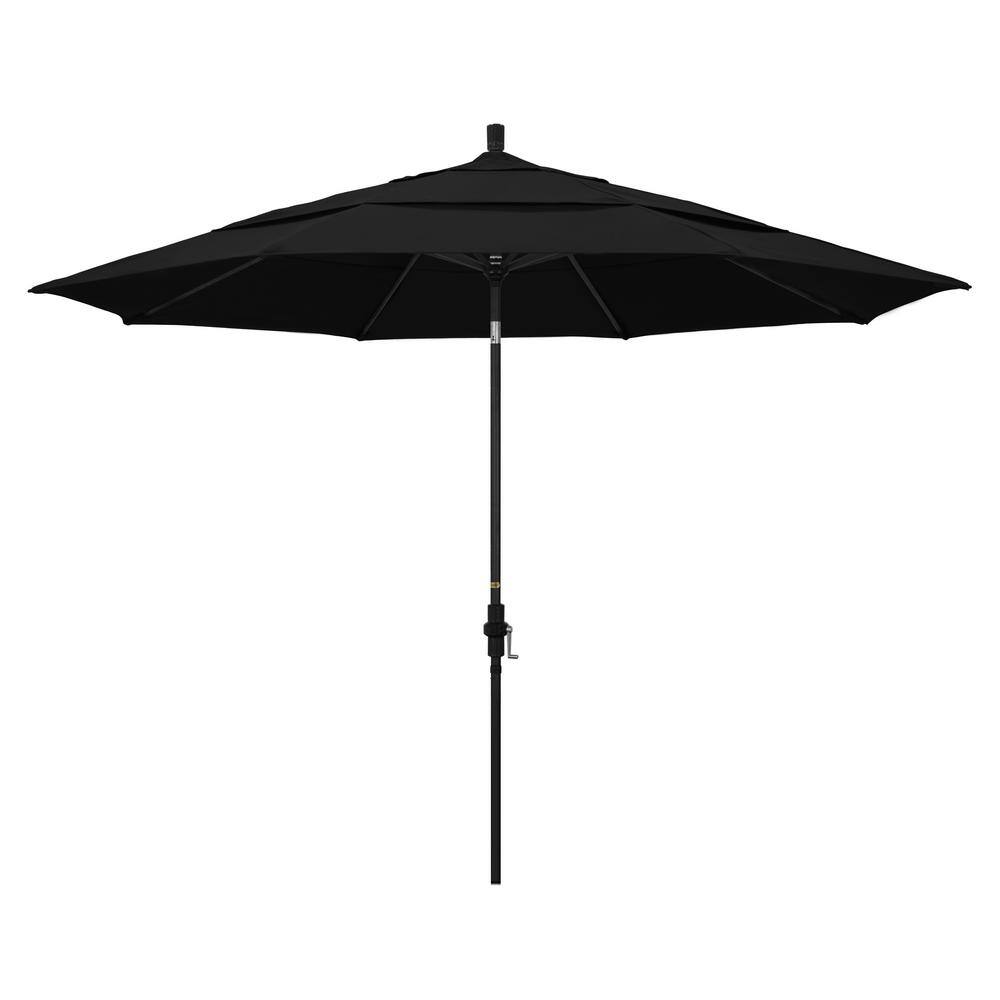 California Umbrella GSCU118302-F32-DWV 11 ft. Aluminum Collar Tilt Double Vented Patio Umbrella in Black Olefin