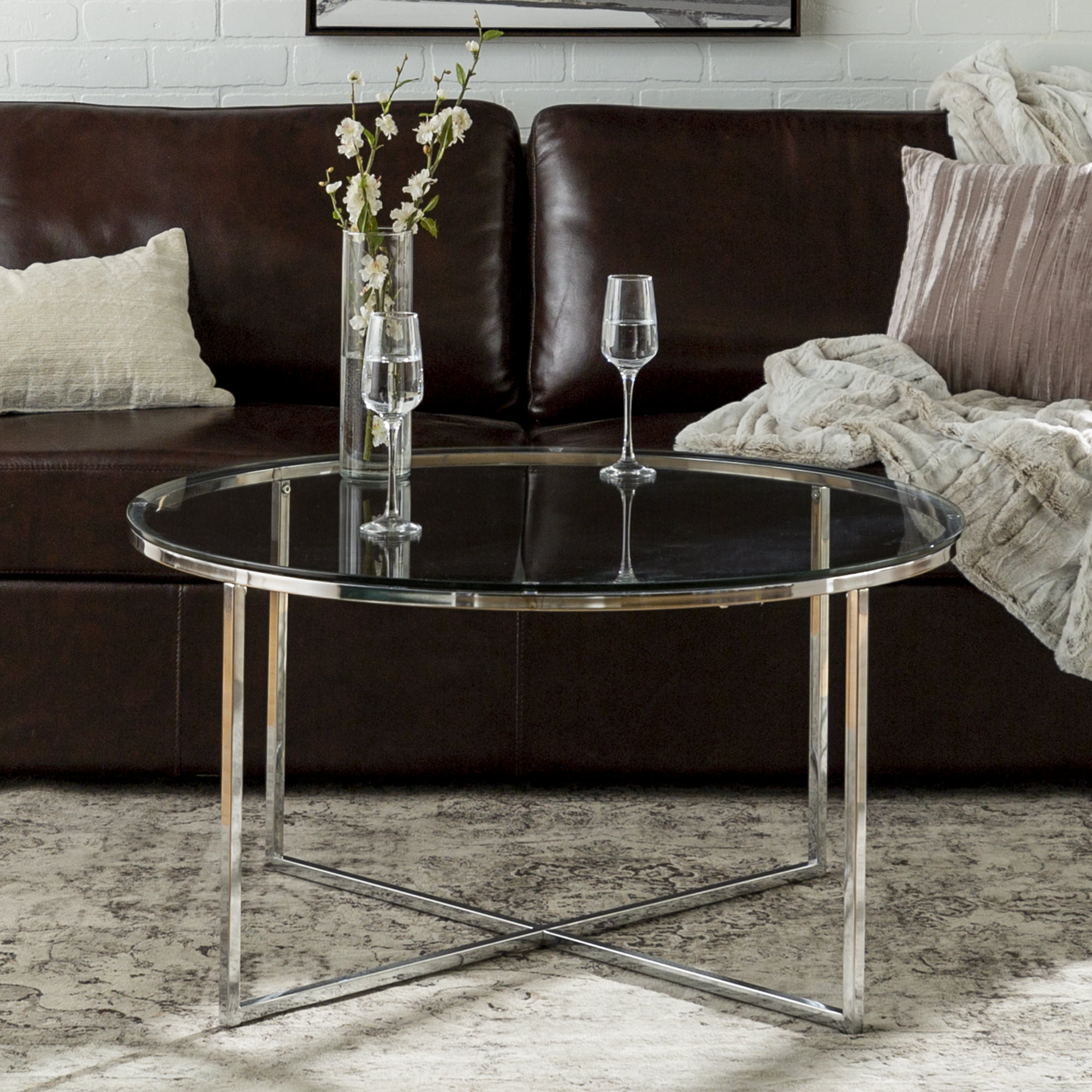 Ember Interiors Modern Round Coffee Table. Glass/Chrome