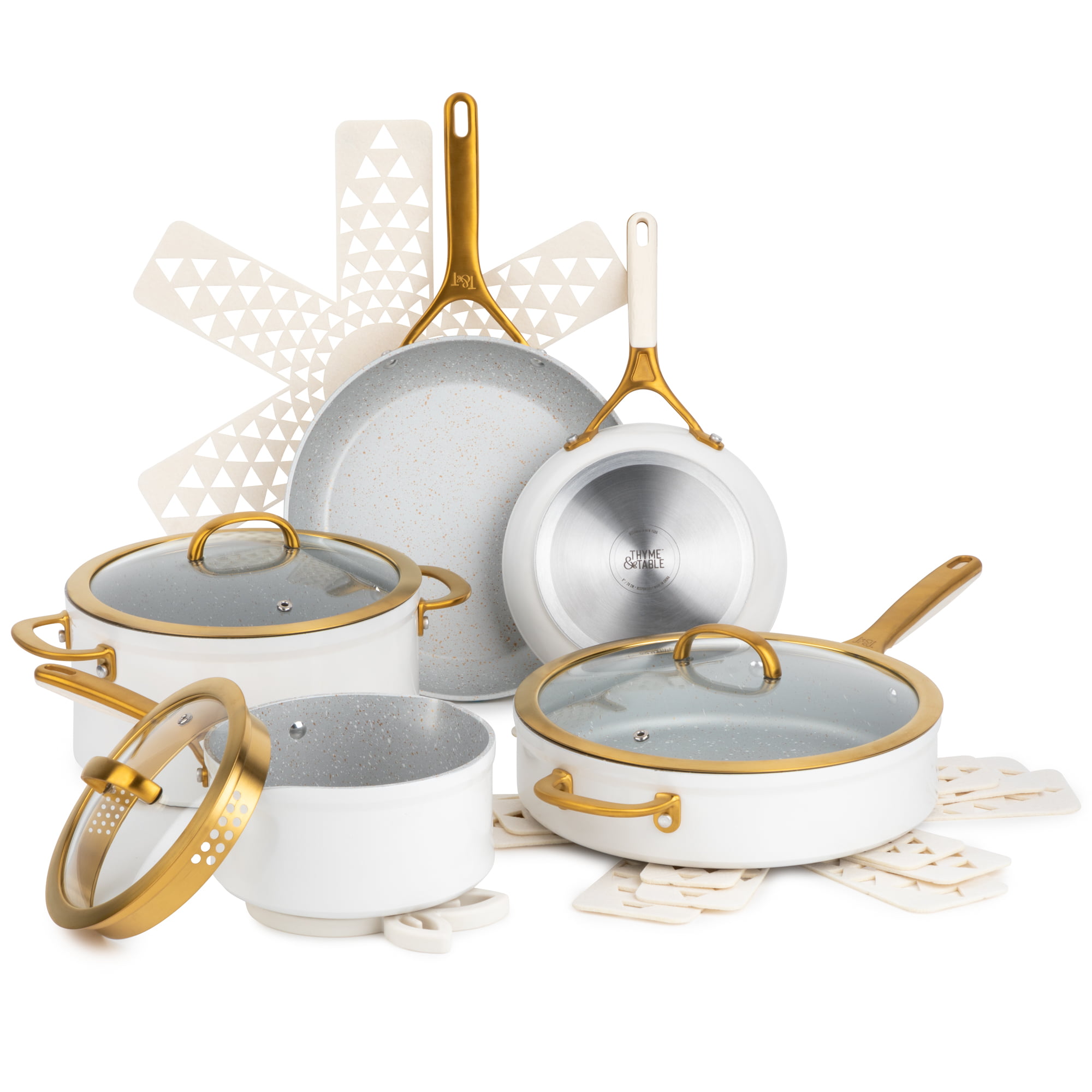 Thyme & Table Nonstick 12 Piece Supreme Cookware Set. Cream