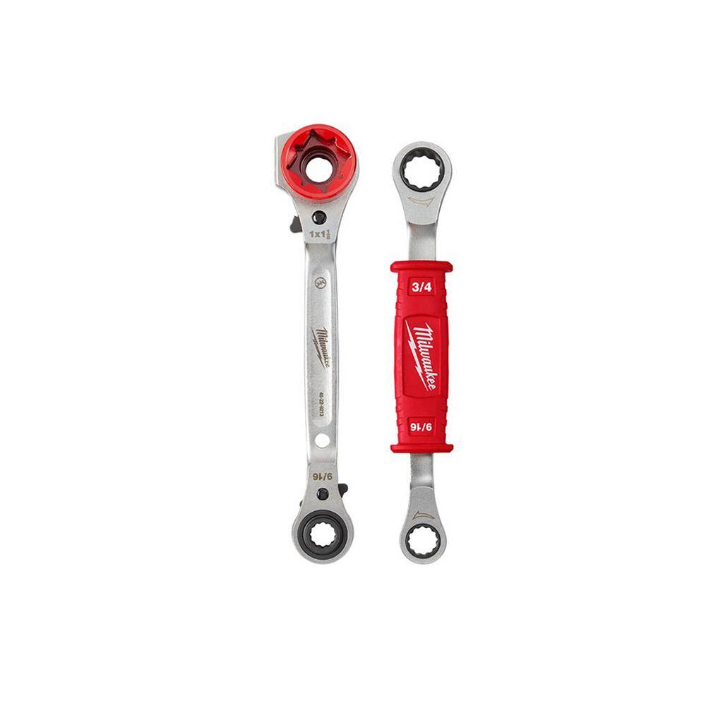 Milwaukee 48-22-9216-48-22-9211 Lineman-s 5-In-1 3/4 in. Ratcheting Wrench with Smooth Strike Face & Lineman-s 2-In-1 Insulated Ratcheting Box Wrench