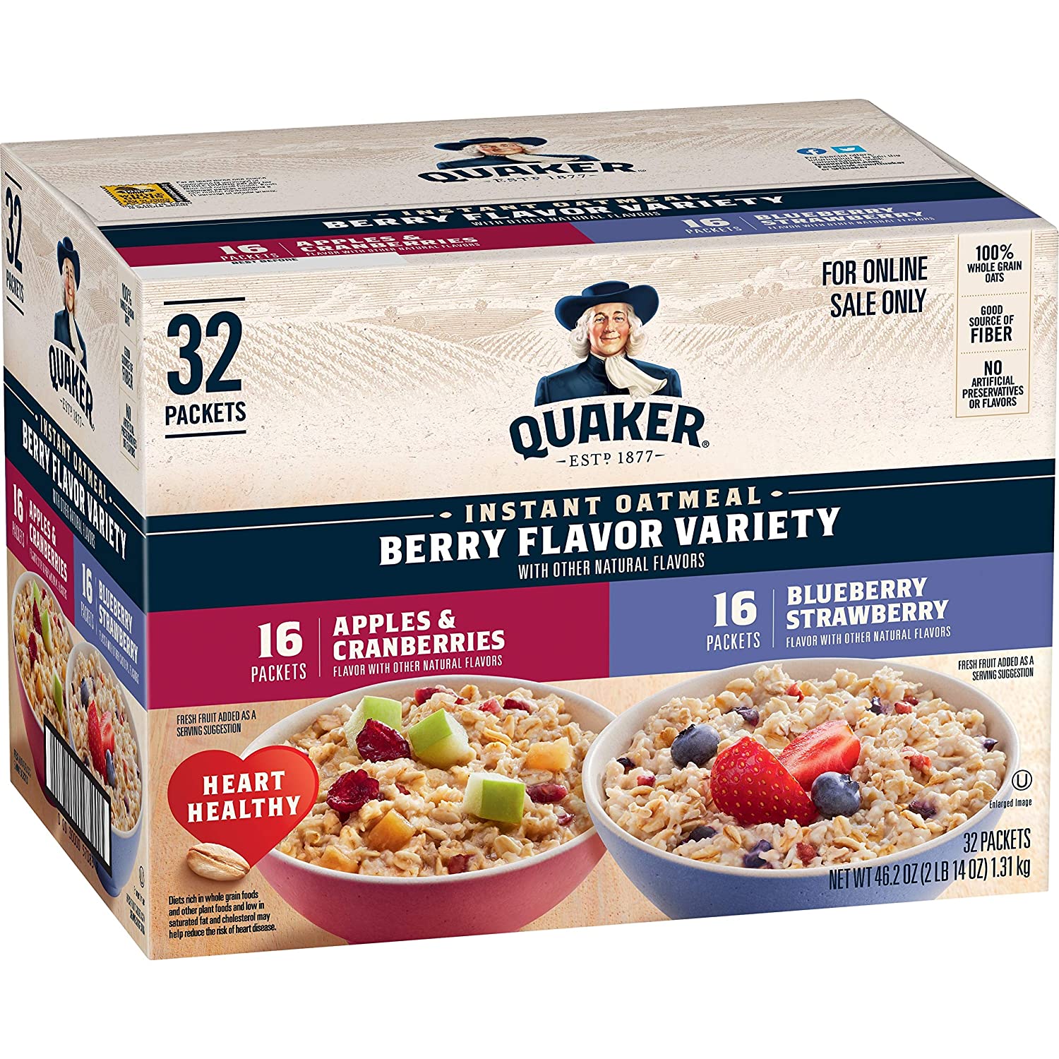 Quaker Instant Oatmeal. Berry Flavor Variety Pack. Individual Packets (Pack of 32)