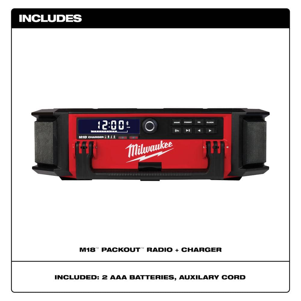 Milwaukee 2950-20 M18 Lithium-Ion Cordless PACKOUT Radio/Speaker with Built-In Charger