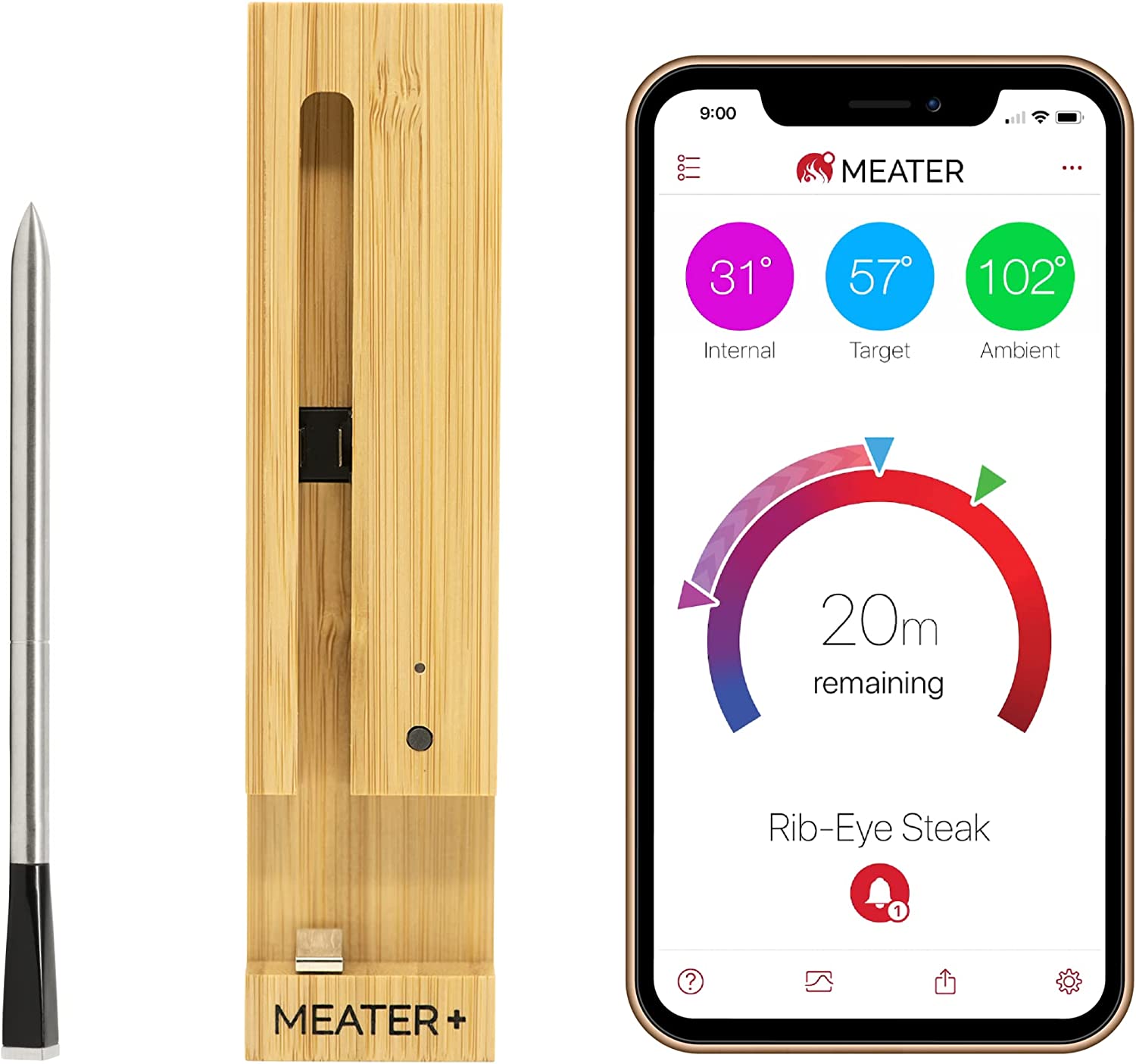 MEATER Plus | Smart Meat Thermometer with Bluetooth | 165ft Wireless Range | for The Oven. Grill. Kitchen. BBQ. Smoker. Rotisserie