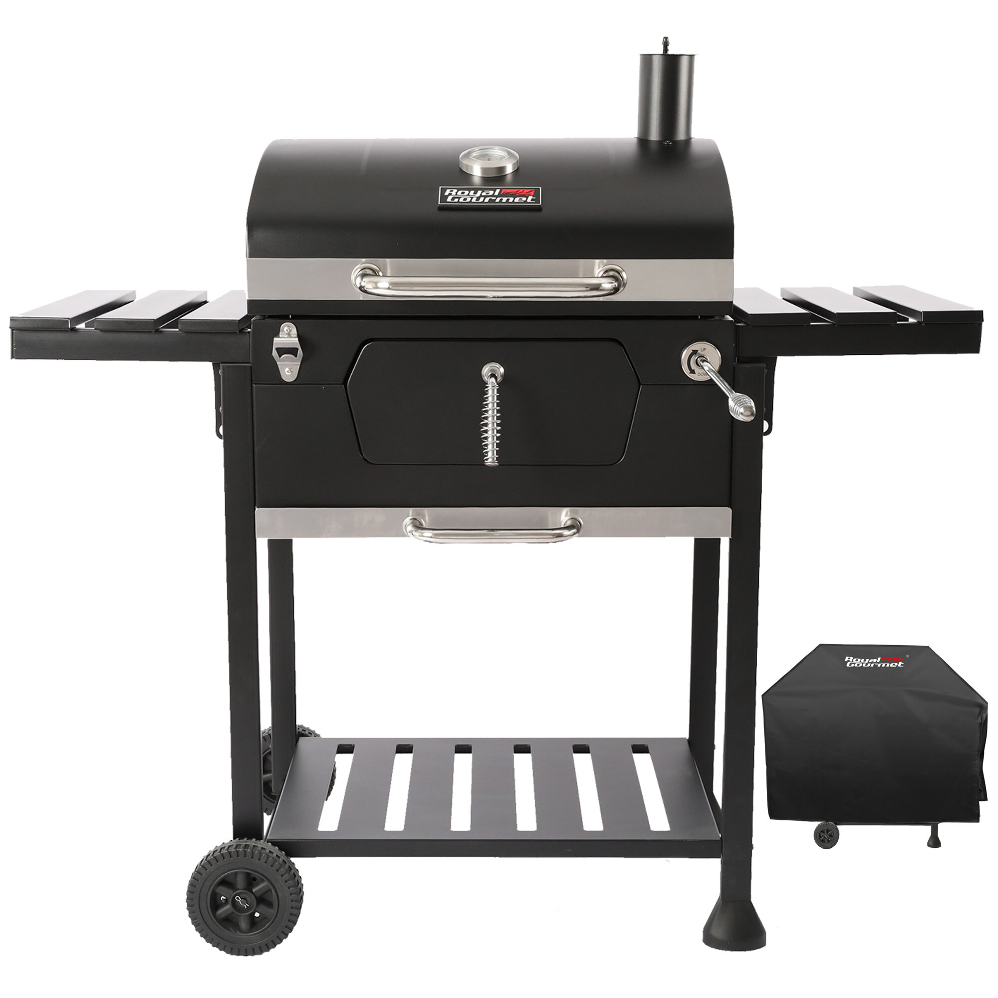 Royal Gourmet 24″ Crop Barrel Charcoal Grill with Side Shelf and Cover