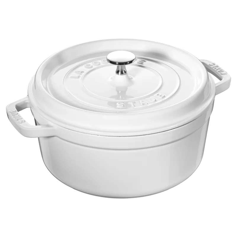 STAUB Cast Iron Round Cocotte Dutch Oven. 5.5-quart. White. Made in France