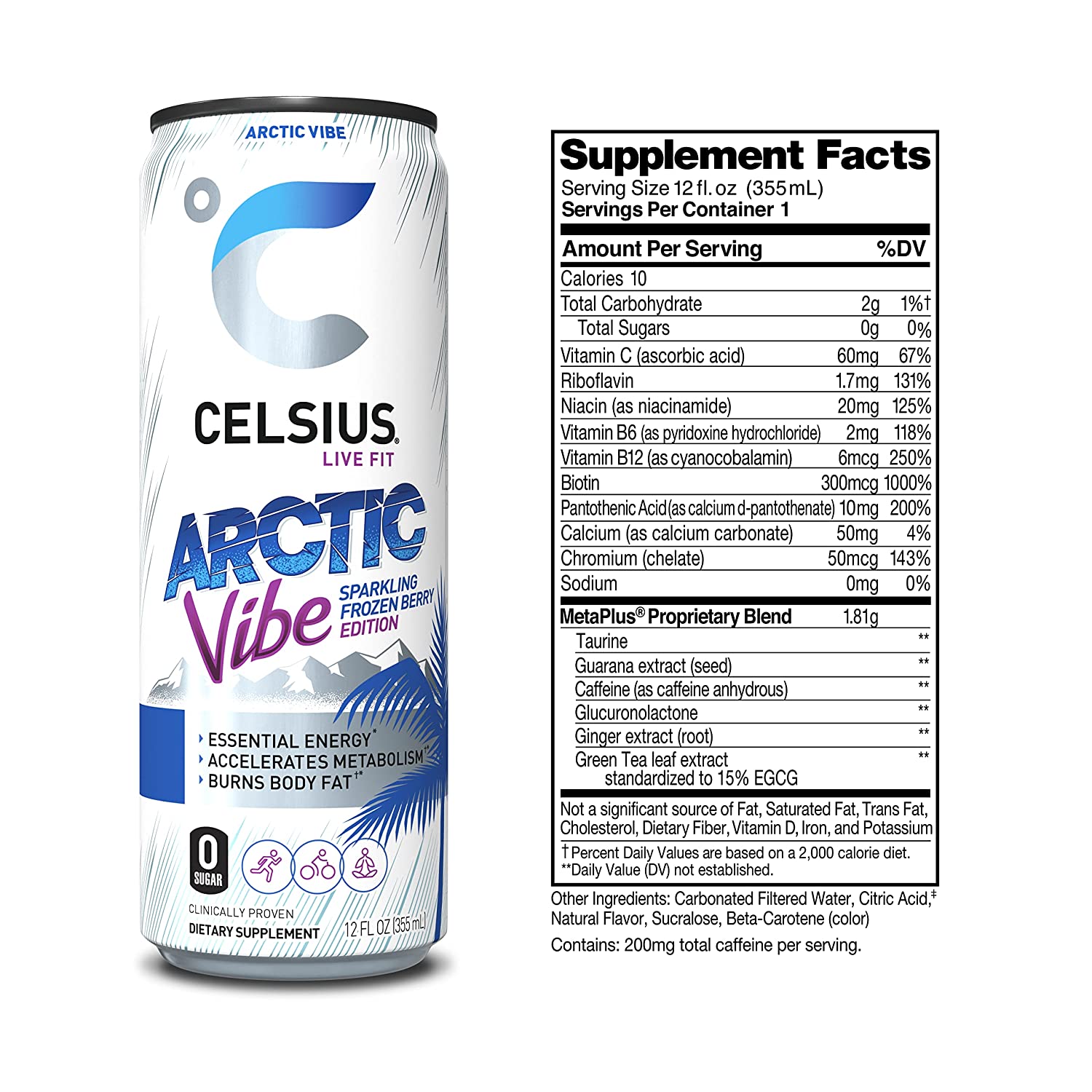 CELSIUS Essential Energy Drink 12 Fl Oz. Arctic Vibe Sparkling Frozen Berry Edition (Pack of 12)