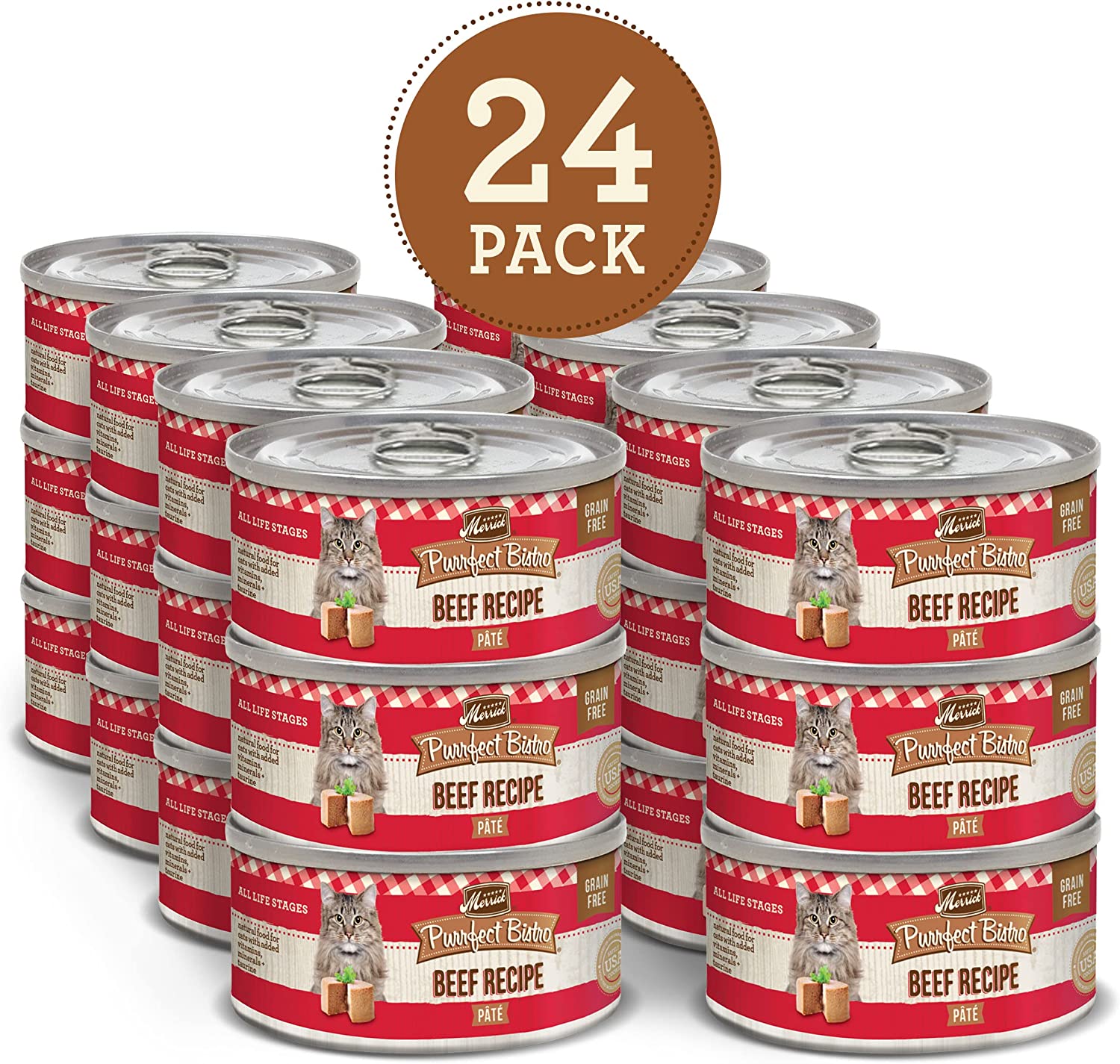 Merrick Purrfect Bistro Grain Free Canned Wet Cat Food - Beef Pate - 3 Ounce (Pack of 24)