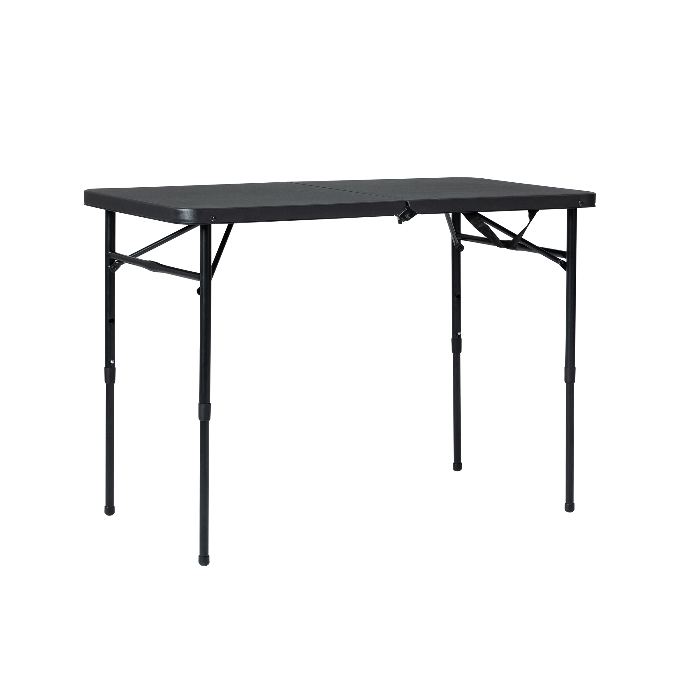 Mainstays 40″L x 20″W Plastic Adjustable Height Fold-in-Half Folding Table. Rich Black