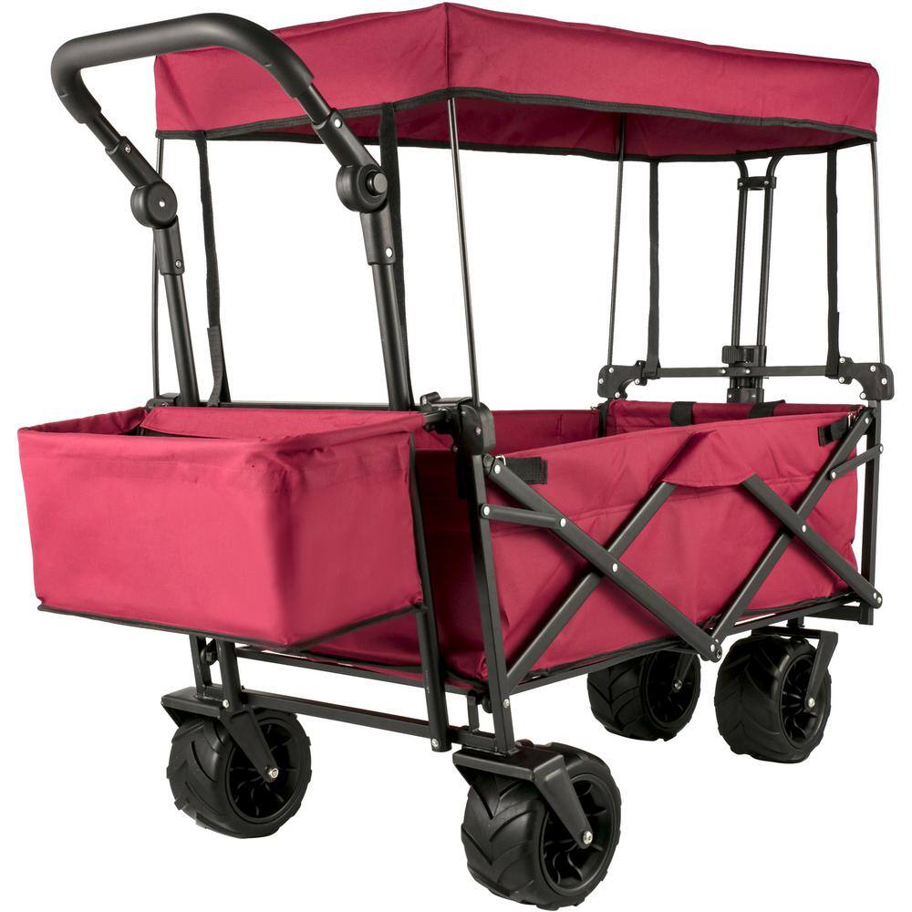 VEVOR DZDPTC-RDHSKU0001V0 3 cu.ft. Collapsible Wagon Cart Over-sized Wheels Portable Folding Steel Garden Cart with Adjustable Handles. Red