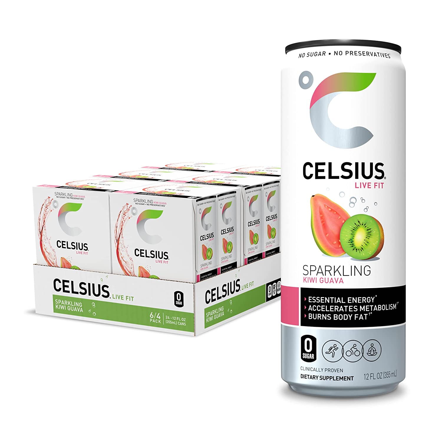 CELSIUS Essential Energy Drink 12 Fl Oz. Sparkling Kiwi Guava (Pack of 24)