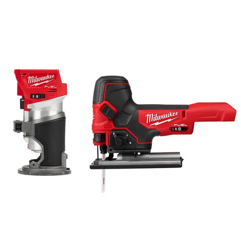 Milwaukee 2723-20-2737B-20 M18 FUEL 18V Lithium-Ion Brushless Cordless Compact Router and Barrel Grip Jig Saw Set (Tool-Only)