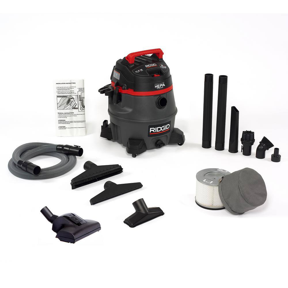 RIDGID 14 Gallon 2-Stage HEPA Commercial Wet/Dry Shop Vacuum with Filter. Dust Bag. Professional Locking Hose and Accessories
