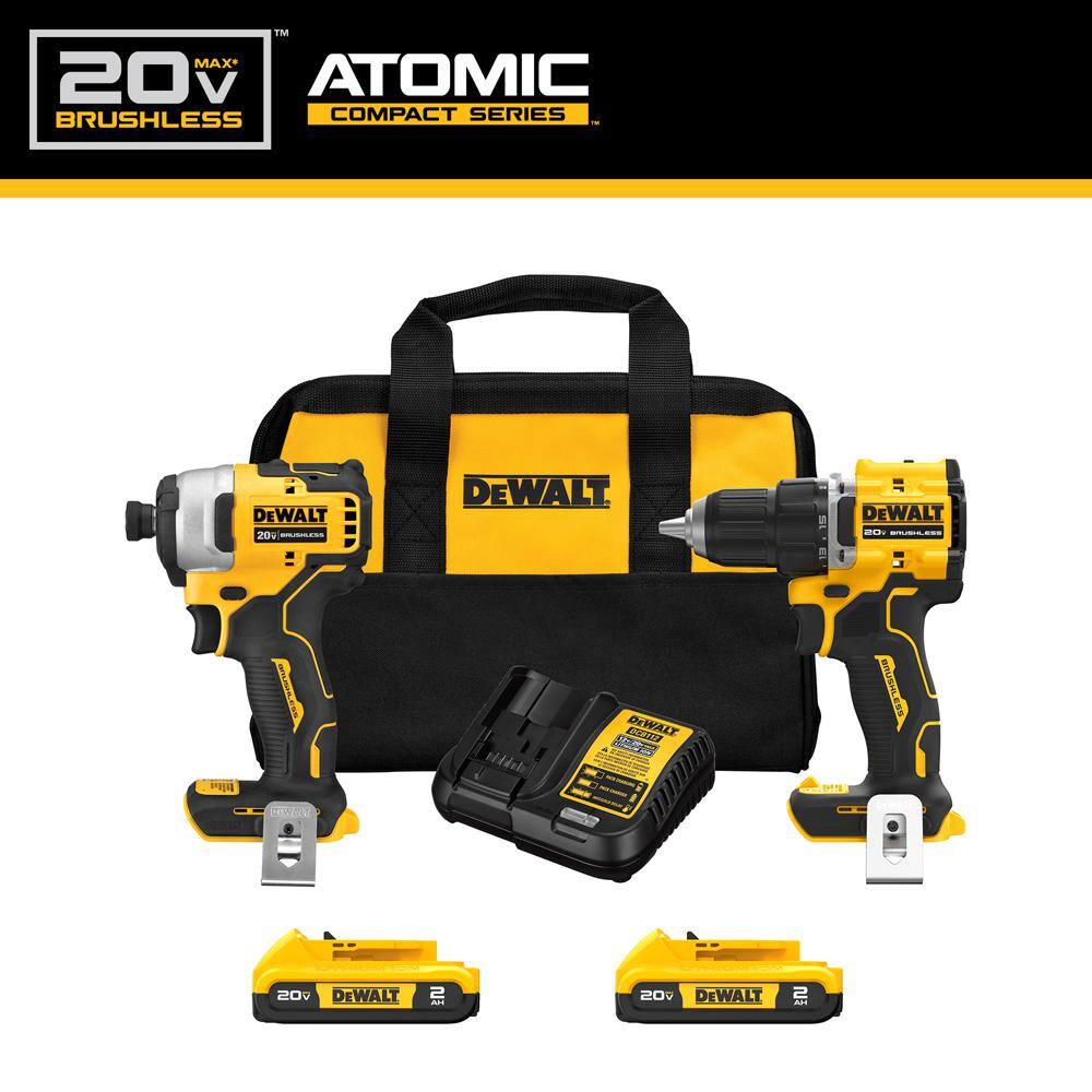 DEWALT DCK225D2 ATOMIC 20-Volt MAX Lithium-Ion Cordless Combo Kit (2-Tool) with (2) 2.0Ah Batteries. Charger and Bag