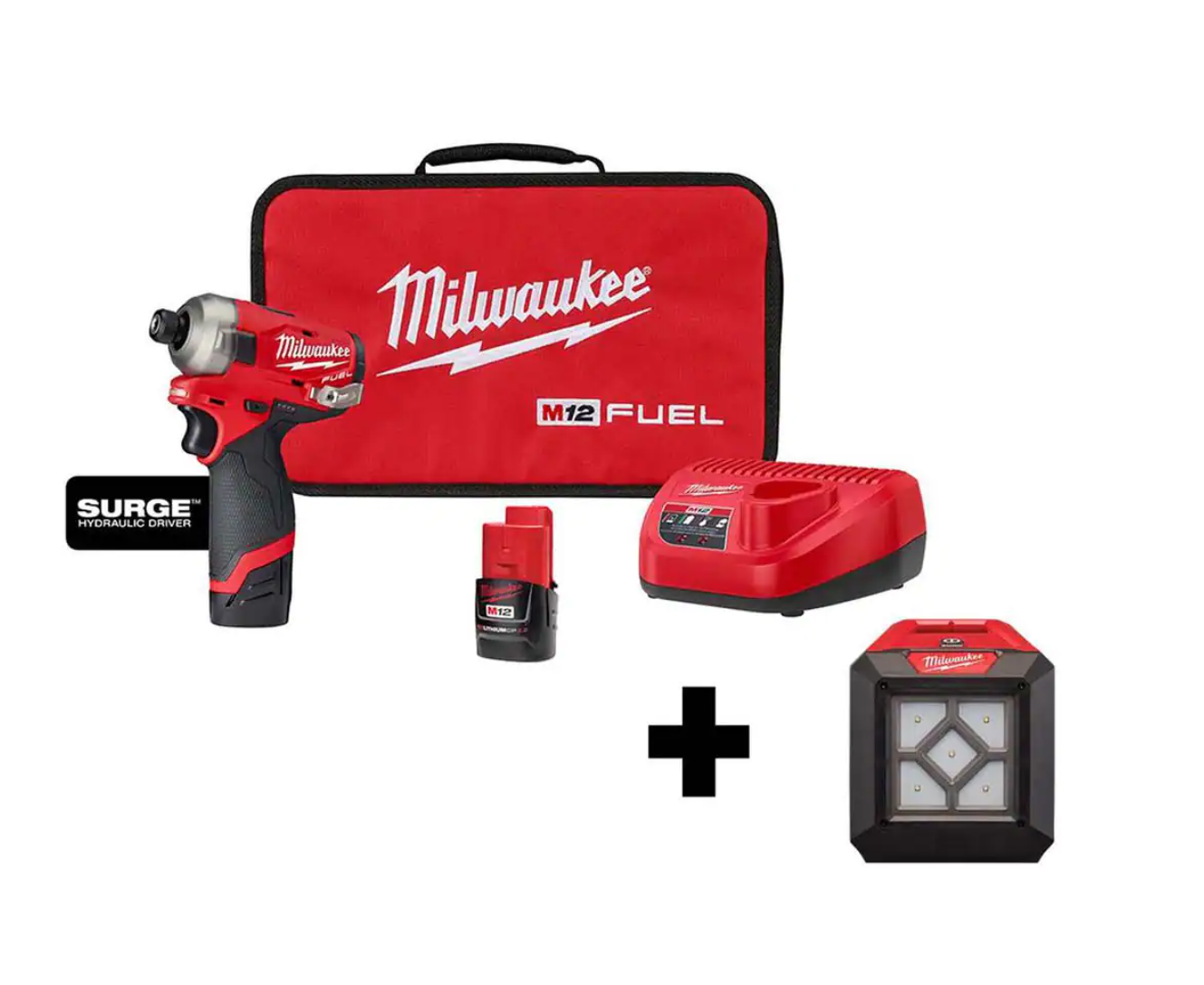 Milwaukee 2551-22-2364-20 M12 FUEL SURGE 12V Lithium-Ion Brushless Cordless 1/4 in. Hex Impact Driver Compact Kit with M12 Flood Light