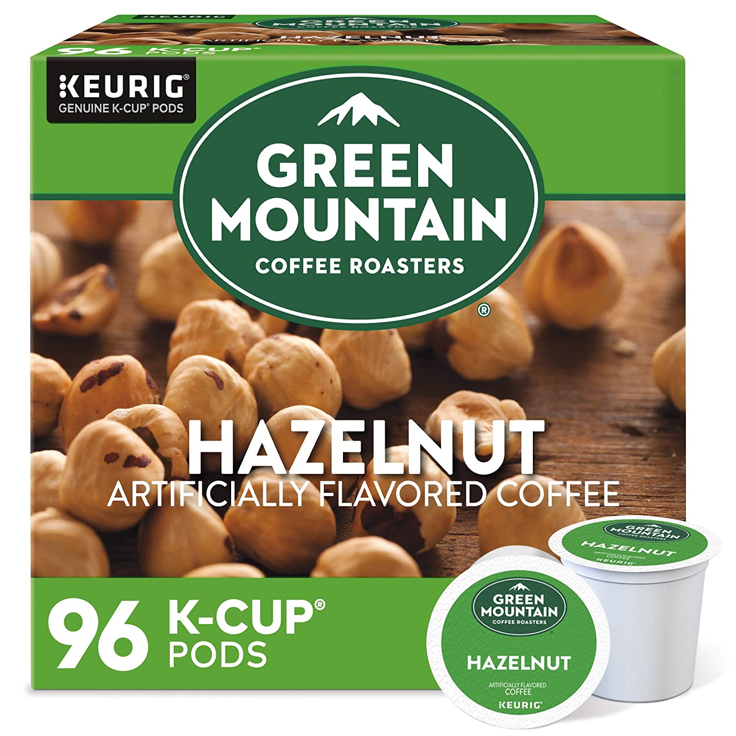 Green Mountain Coffee Roasters Hazelnut. Single-Serve Keurig K-Cup Pods. Flavored Light Roast Coffee. 96 Count