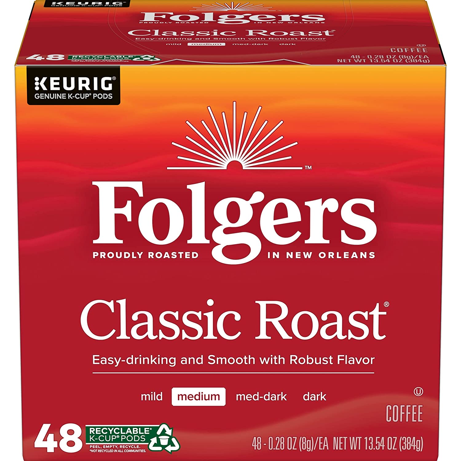 Folgers Classic Roast Medium Roast Coffee. 192 Keurig K-Cup Pods