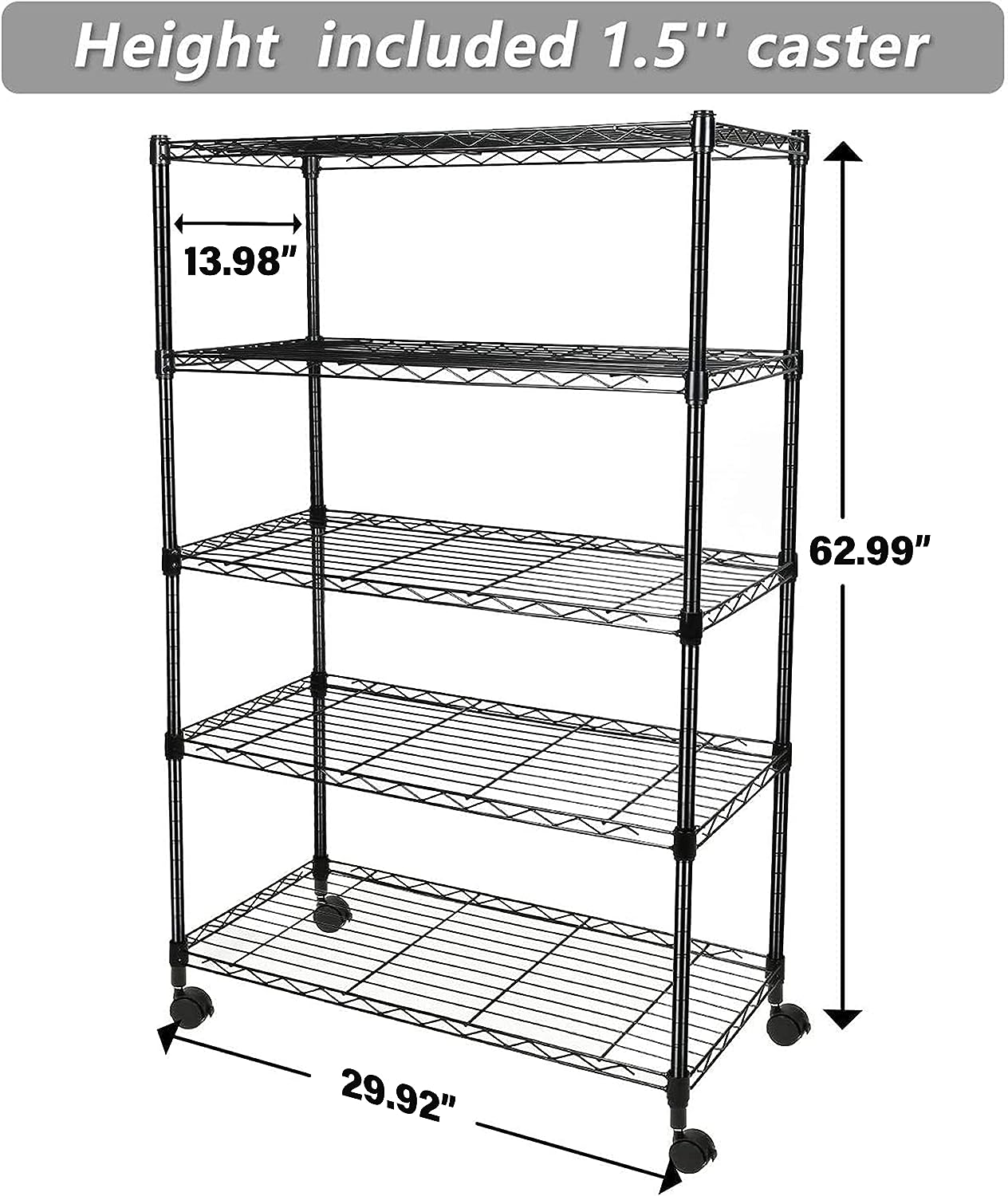 Simple Deluxe Heavy Duty 5-Shelf Shelving Unit.Plug Version. 29.92″ D x 13.98″ W x 62.99″ H. Black. 5 Tier (HKSHLF29146105GLITEV2)