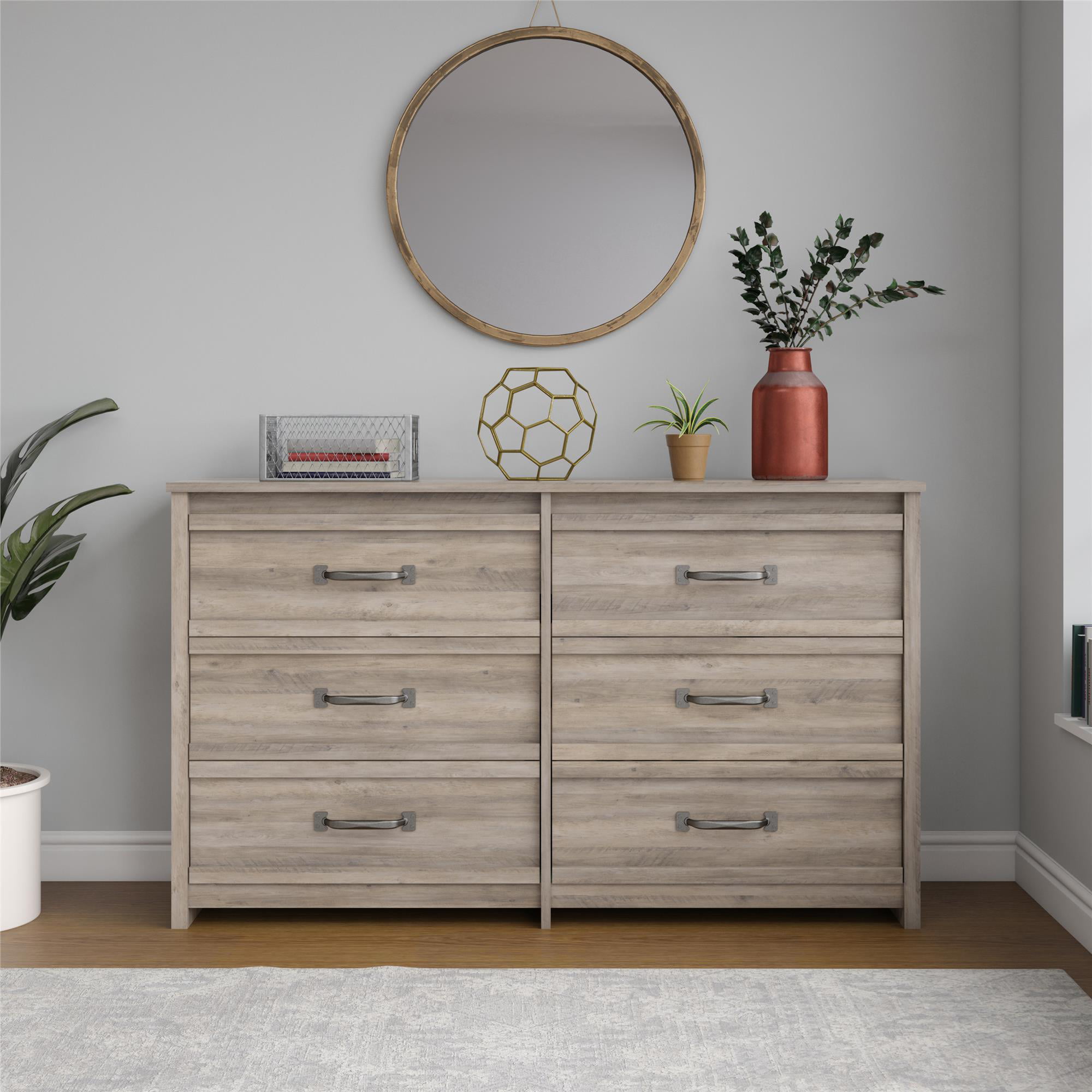 Better Homes & Gardens Rustic Ranch 6 Drawer Dresser. Gray Oak
