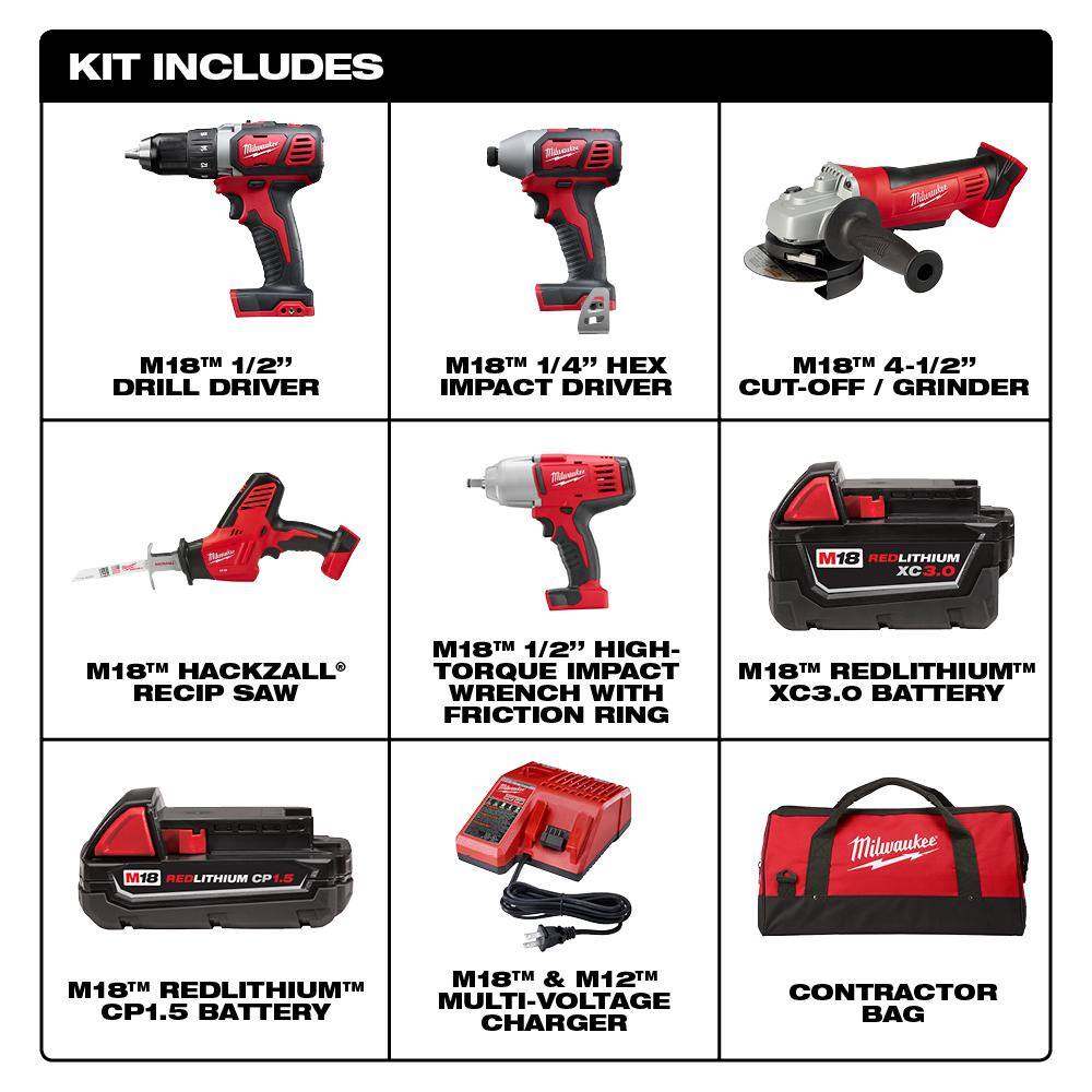 Milwaukee 2695-25CXH-48-32-5150-49-22-1110U M18 18V Lithium-Ion Cordless Combo Kit (5-Tool) w/SHOCKWAVE PACKOUT Screwdriving Bit Set & Bi-Metal Sawzall Blade Set