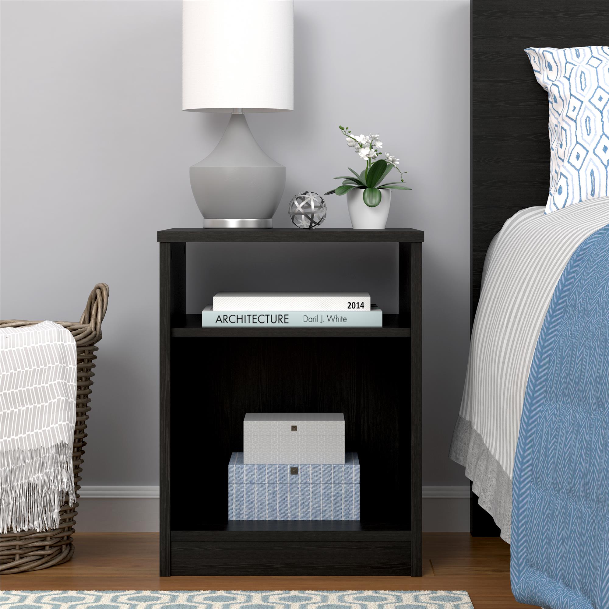 Mainstays Classic Open Shelf Nightstand. True Black Oak