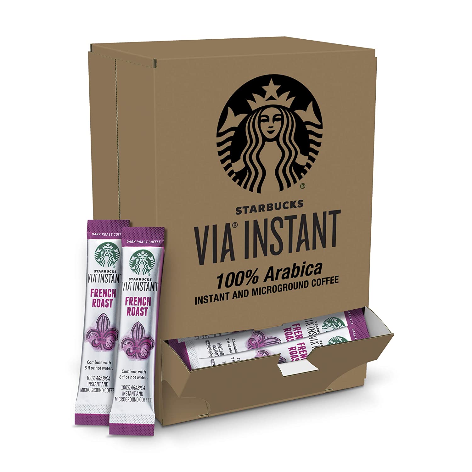 Starbucks VIA Instant Coffee Dark Roast Coffee French Roast. 100% Arabica. 1 box (50 packets)
